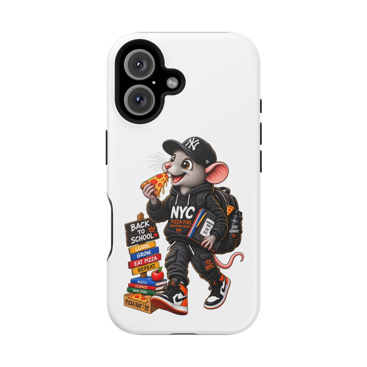 NYC Street Rat Phone Case – Magnetic Impact-Resistant iPhone Case with Back-to-School Pizza Design