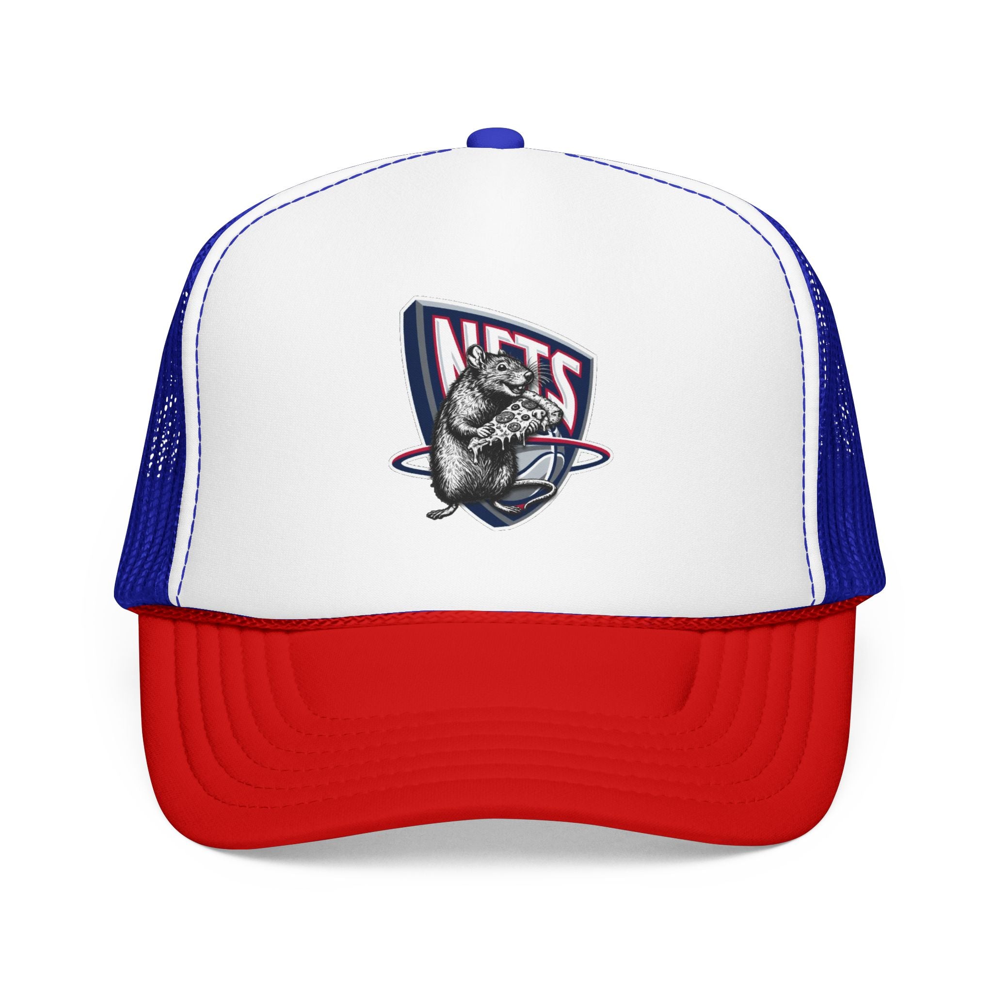 Black Trucker Hat with Retro Raccoon Patch — 'NTS' Vintage Style Foam Cap - Brooklyn Nets