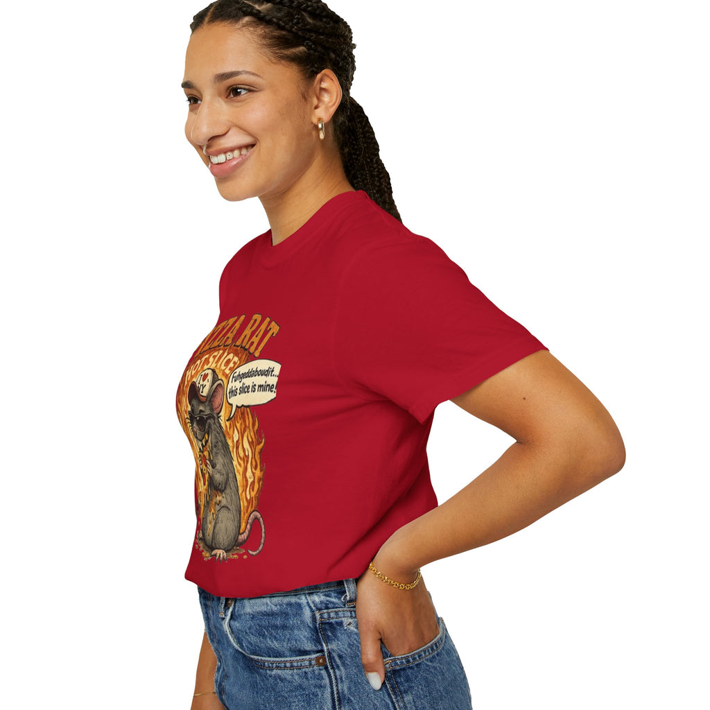 Pizza Rat Hot Slice T-Shirt — Funny Retro Rat Eating Pizza Graphic Tee