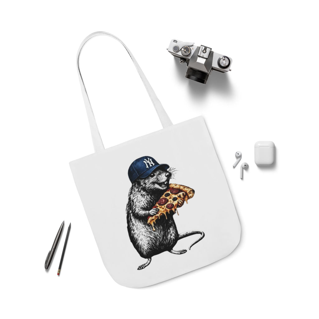 Canvas Tote — Cool Rat Wearing Yankees Cap Eating Pizza Print
