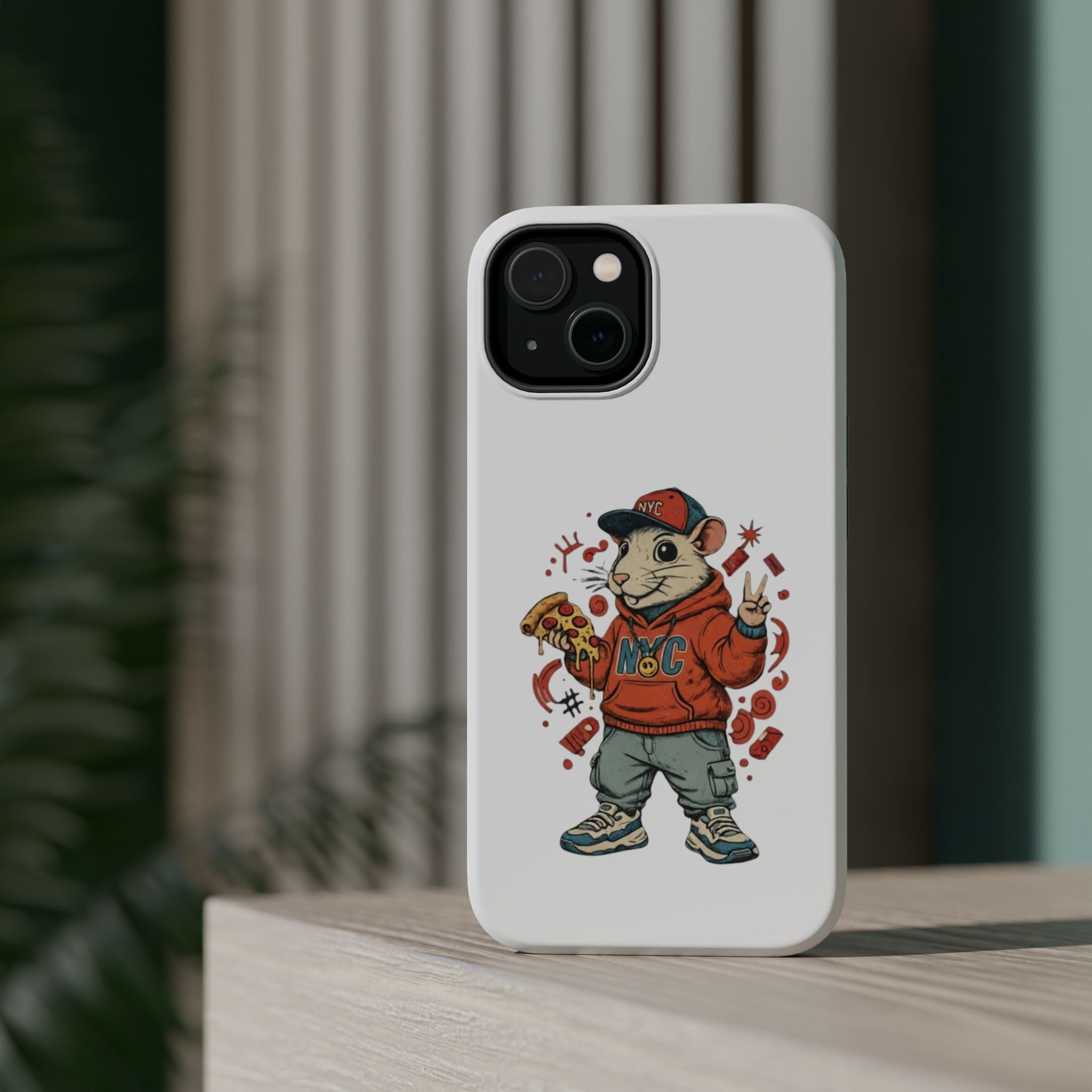 Streetwear Pizza Rat Phone Case — Magnetic Impact‑Resistant iPhone Case with Pizza Skateboard Design