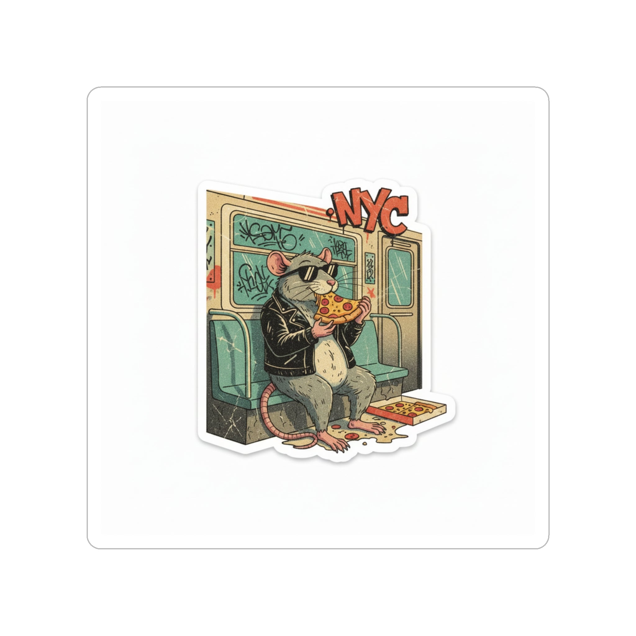 Die-Cut Sticker — NYC Rat Eating Pizza (Transparent Outdoor Sticker)