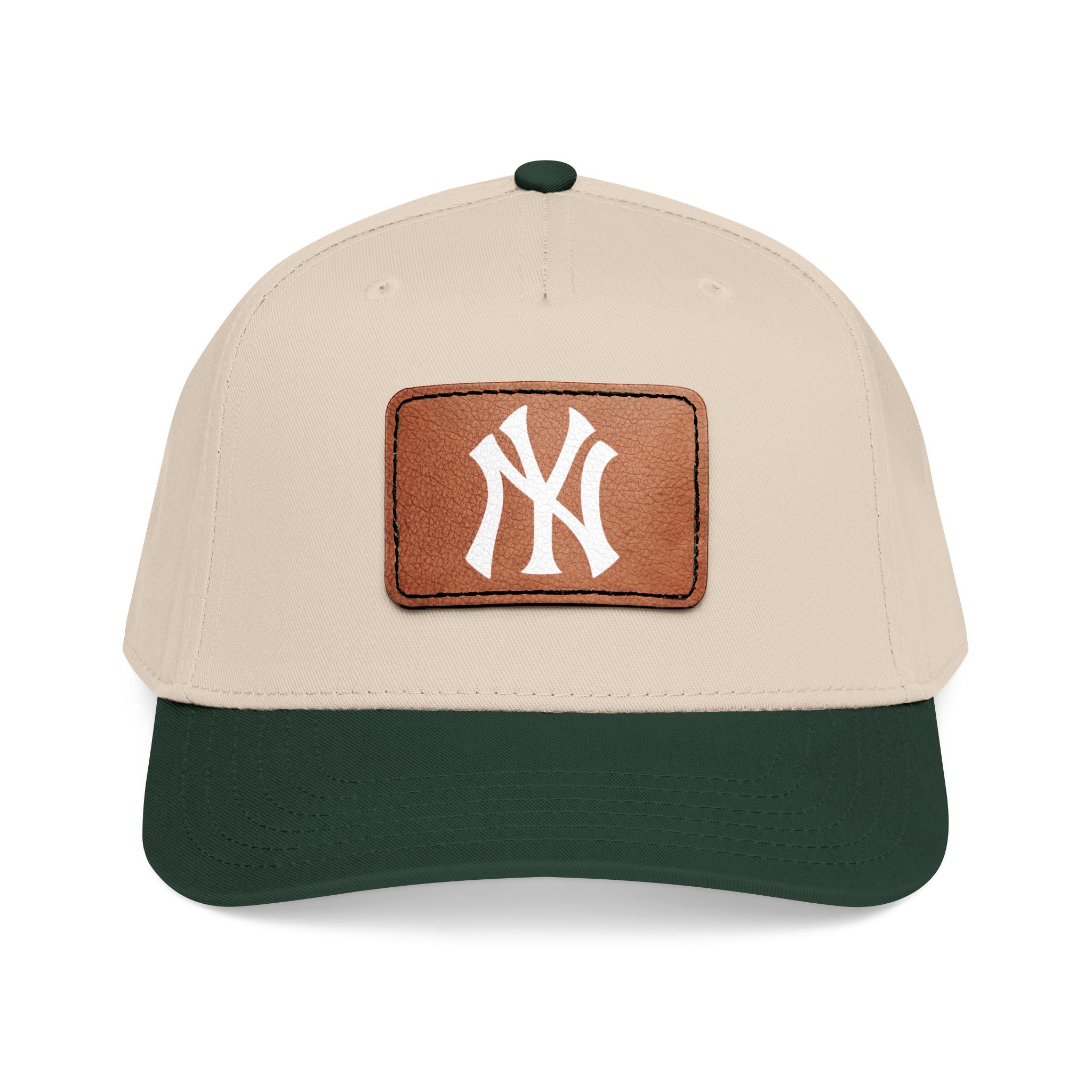 NY Leather Patch Baseball Cap — Retro NY Logo Mid-Profile Hat