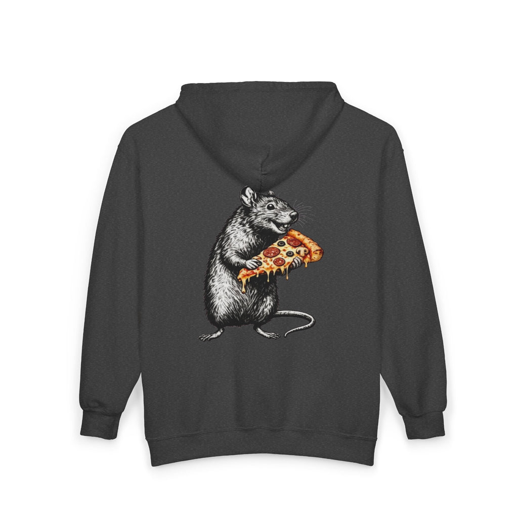 Keep Calm & Eat Pizza Zip Hoodie — Rat with Pizza Graphic Zip-Up Sweatshirt