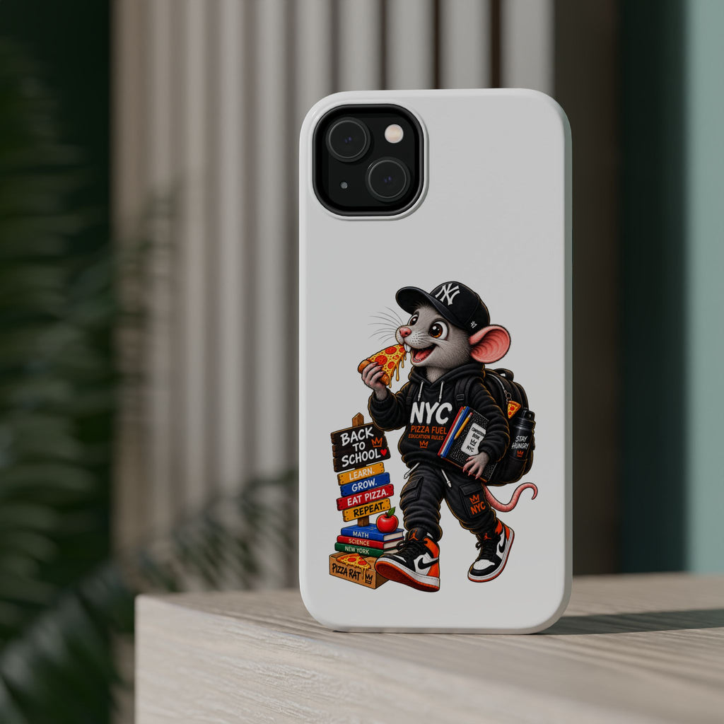 NYC Street Rat Phone Case – Magnetic Impact-Resistant iPhone Case with Back-to-School Pizza Design