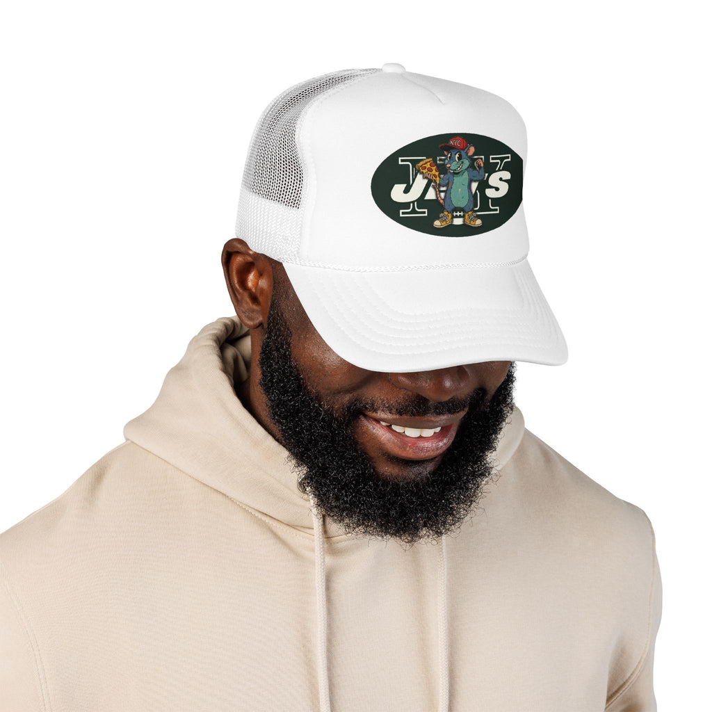 Rat Mascot Pizza Trucker Hat – Retro Sports Logo Foam Cap - NY Jets