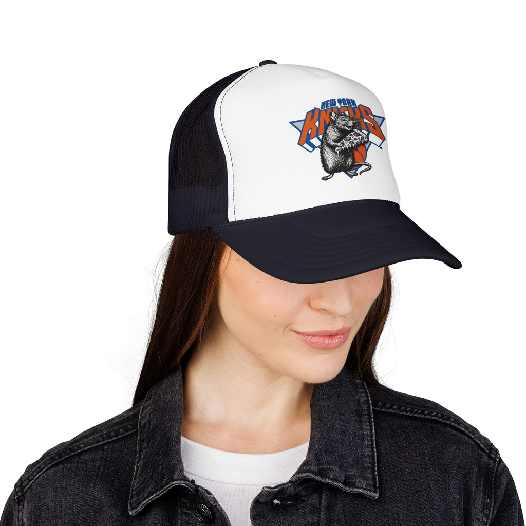 Vintage Skate Rat Foam Trucker Hat – Retro Skateboarding Logo Cap - NY Knicks
