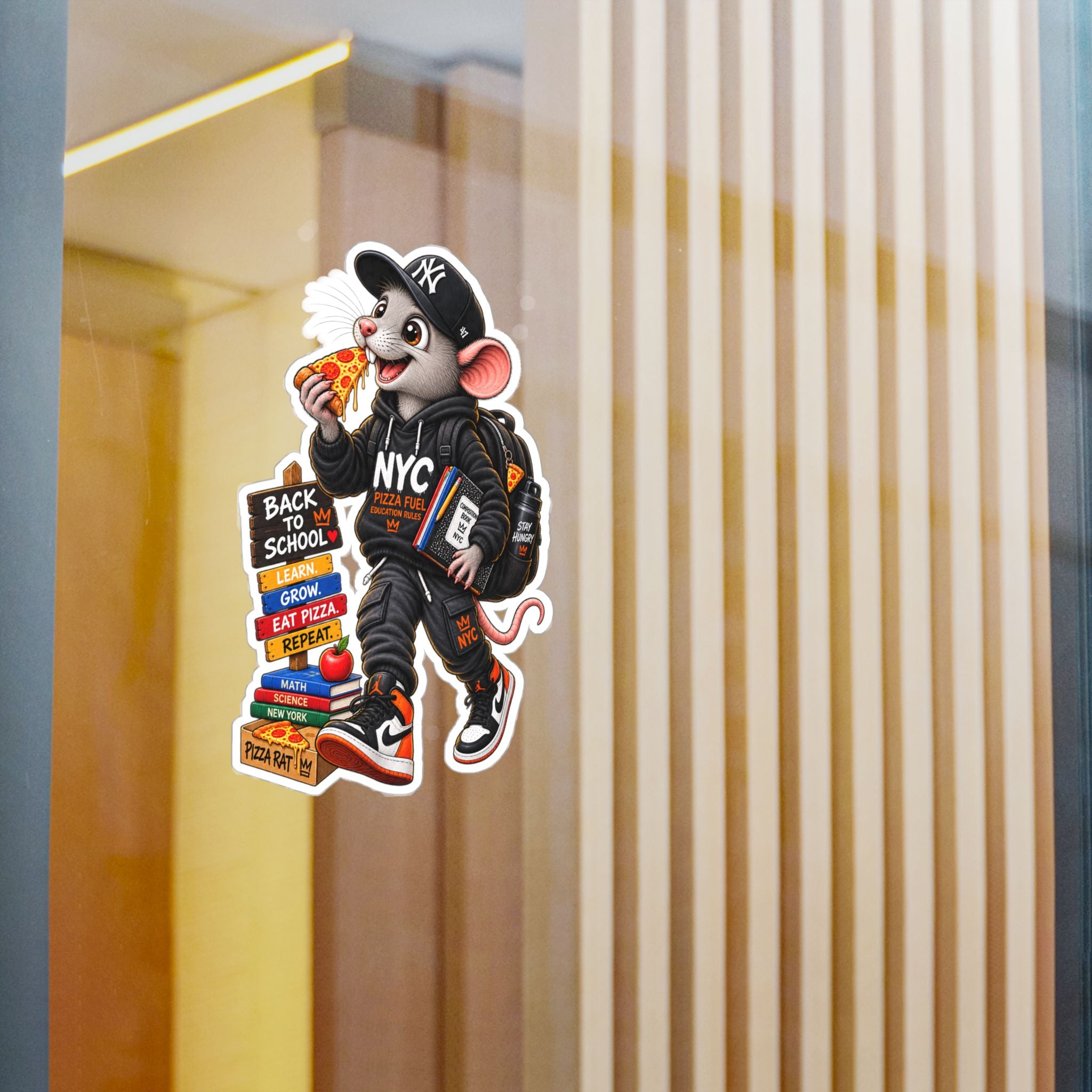 NYC Pizza Rat Sticker — Cute Streetwear Mouse Vinyl Decal (Kiss-Cut)
