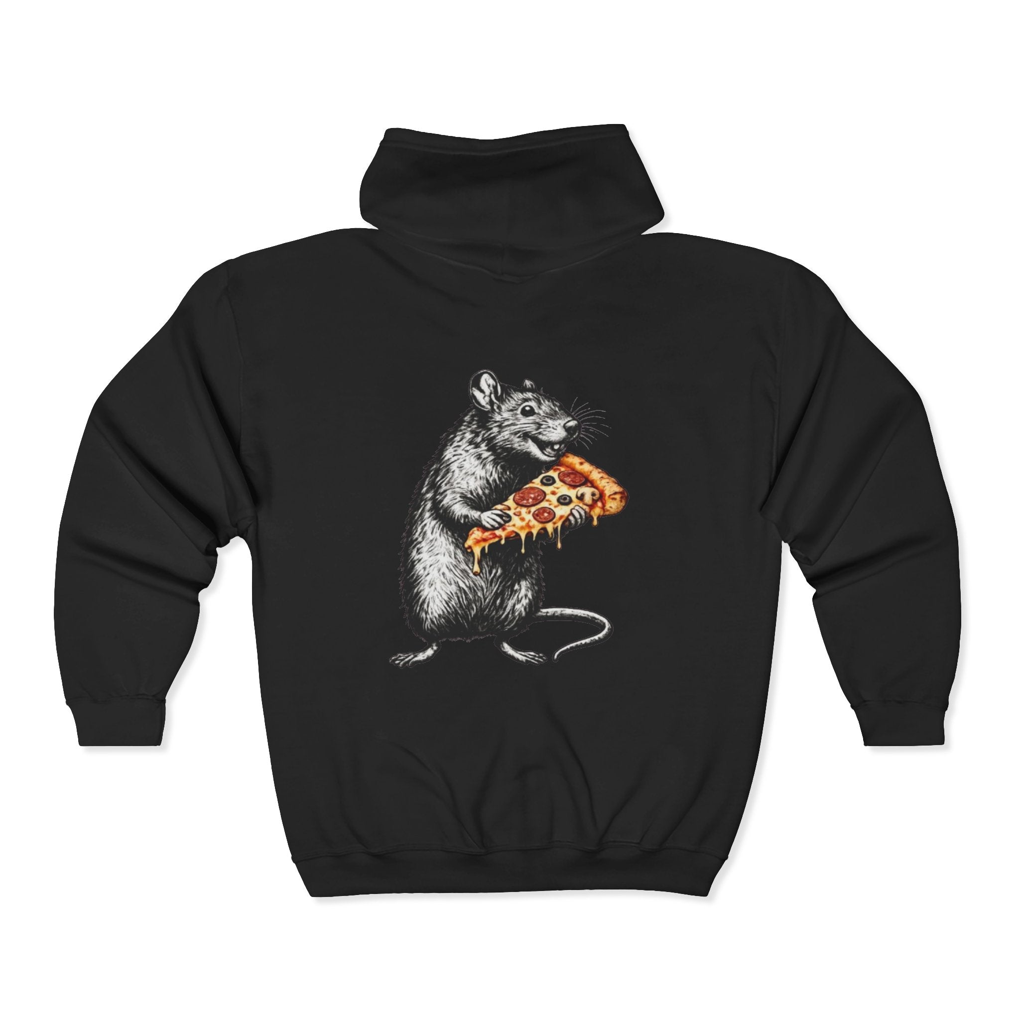 Keep Calm & Eat Pizza Zip Hoodie — Rat with Pizza Graphic Zip-Up Sweatshirt