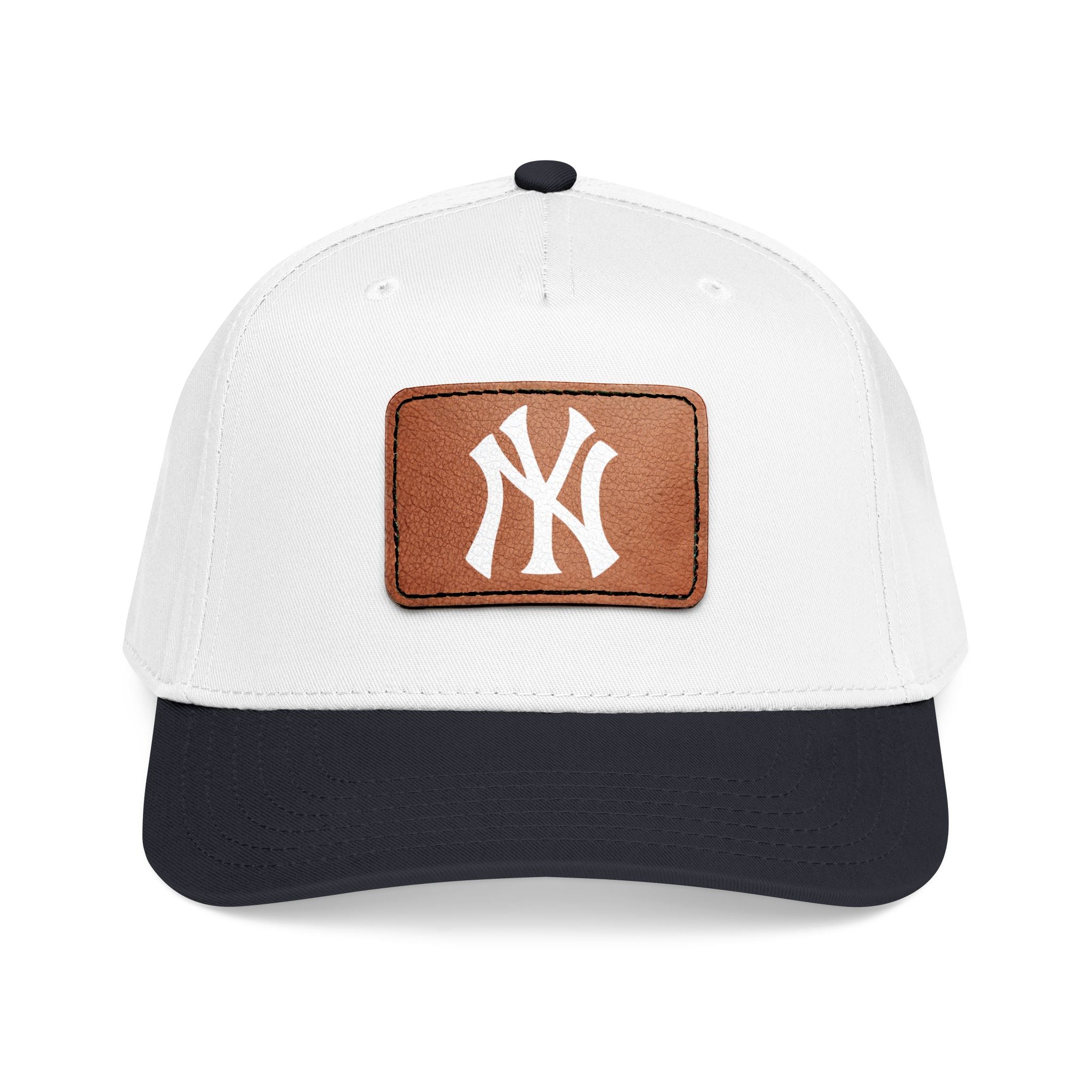 NY Leather Patch Baseball Cap — Retro NY Logo Mid-Profile Hat