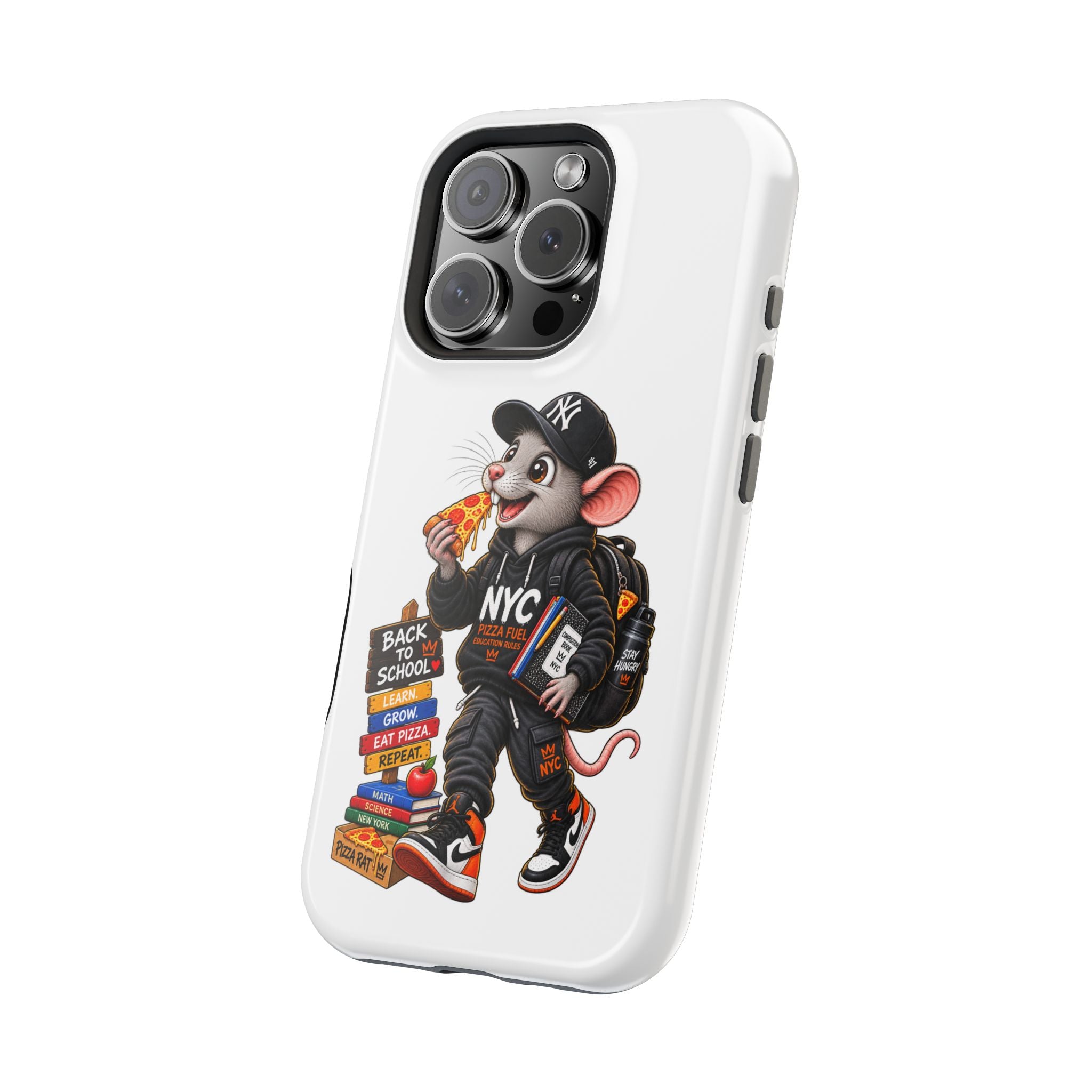 NYC Street Rat Phone Case – Magnetic Impact-Resistant iPhone Case with Back-to-School Pizza Design