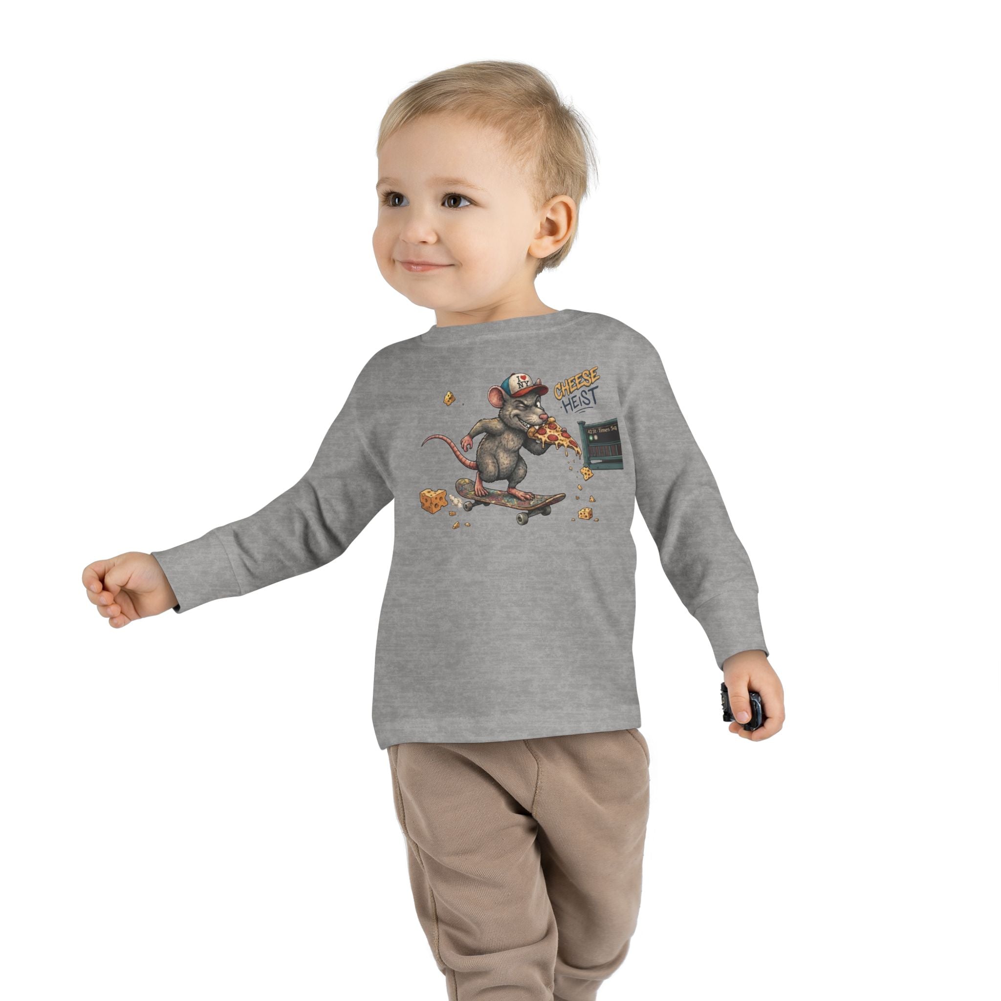 Skateboard Rat Toddler Long Sleeve Tee — Cute Skater Mouse Graphic Shirt
