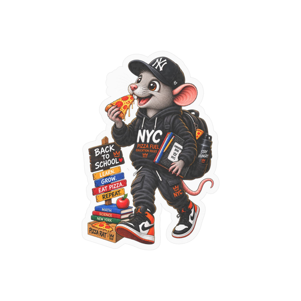 NYC Pizza Rat Sticker — Cute Streetwear Mouse Vinyl Decal (Kiss-Cut)