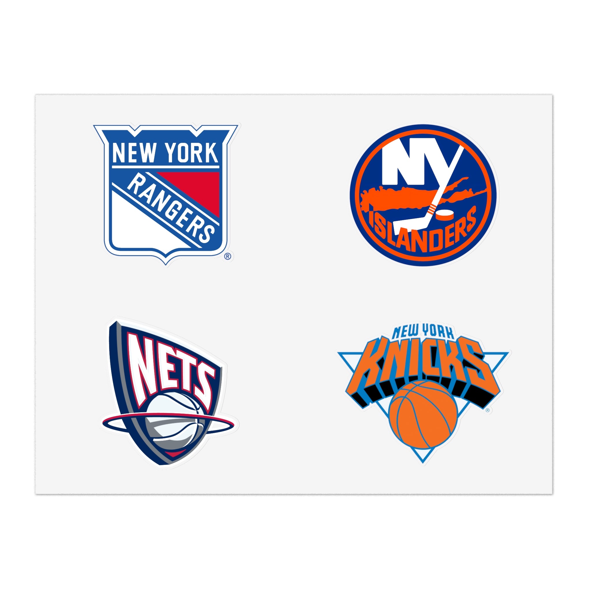 New York Hockey & Basketball Team Sticker Sheet – 5pcs (Rangers, Islanders, Nets, Knicks)
