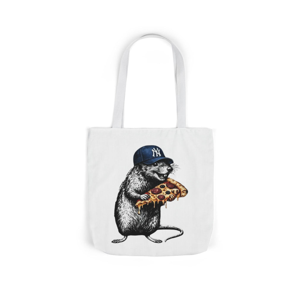 Canvas Tote — Cool Rat Wearing Yankees Cap Eating Pizza Print