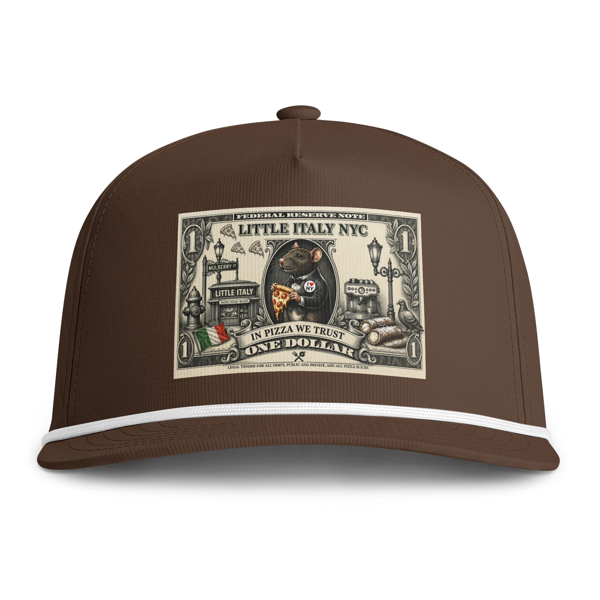Vintage Little Italy NYC Rope Cap — Sunwashed Snapback Hat with Pizza & Italian Street Patch