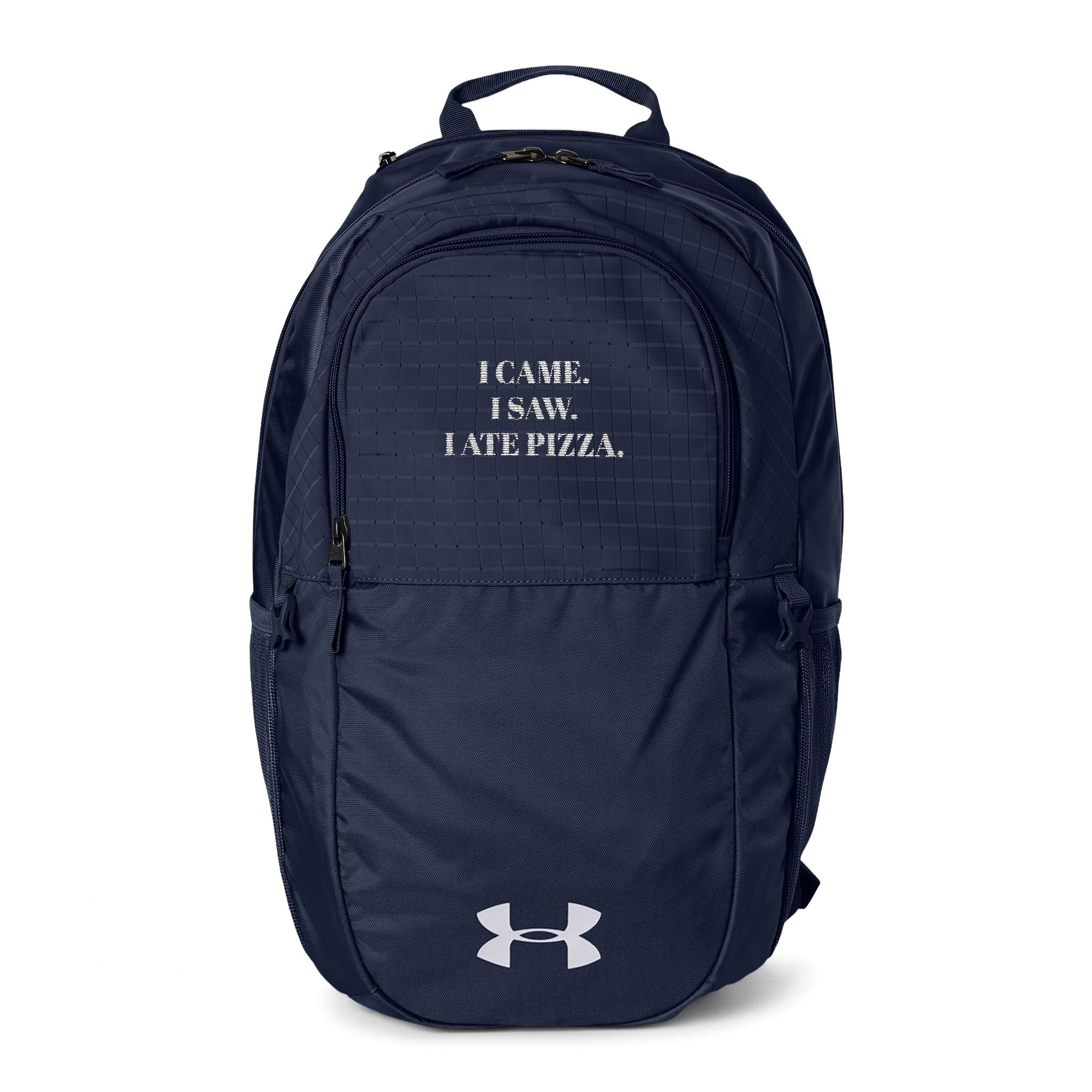 Under Armour Embroidered Backpack — “I Came. I Saw. I Ate Pizza.” Sports Daypack