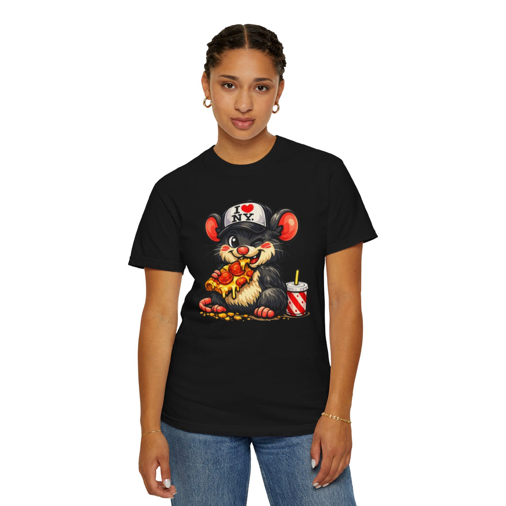 Pizza-Loving Baby Rat T-Shirt — Cute Retro Cartoon Graphic Tee
