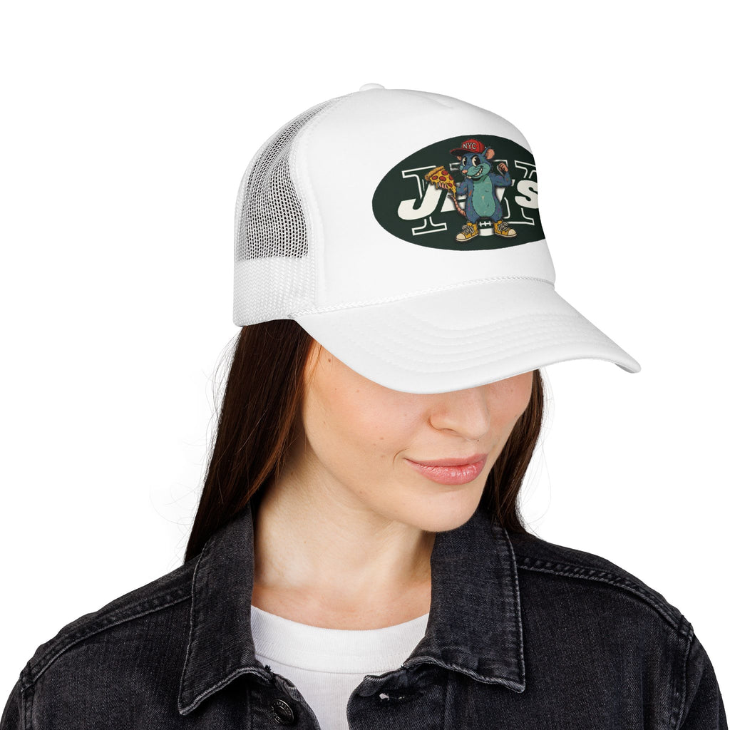 Rat Mascot Pizza Trucker Hat – Retro Sports Logo Foam Cap - NY Jets
