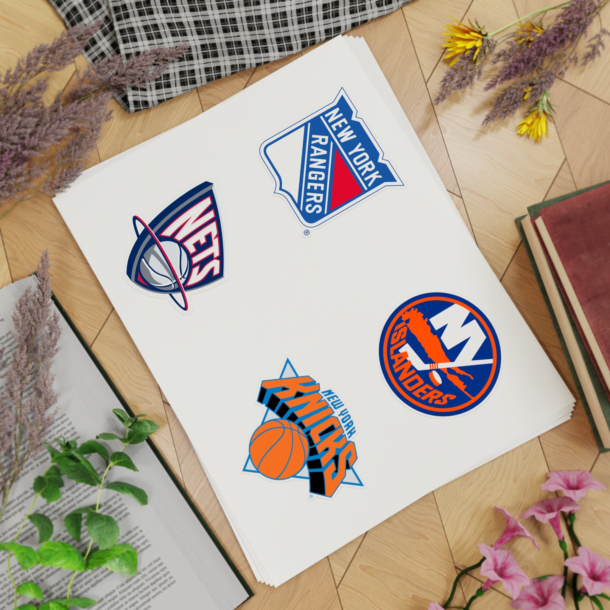 New York Hockey & Basketball Team Sticker Sheet – 5pcs (Rangers, Islanders, Nets, Knicks)