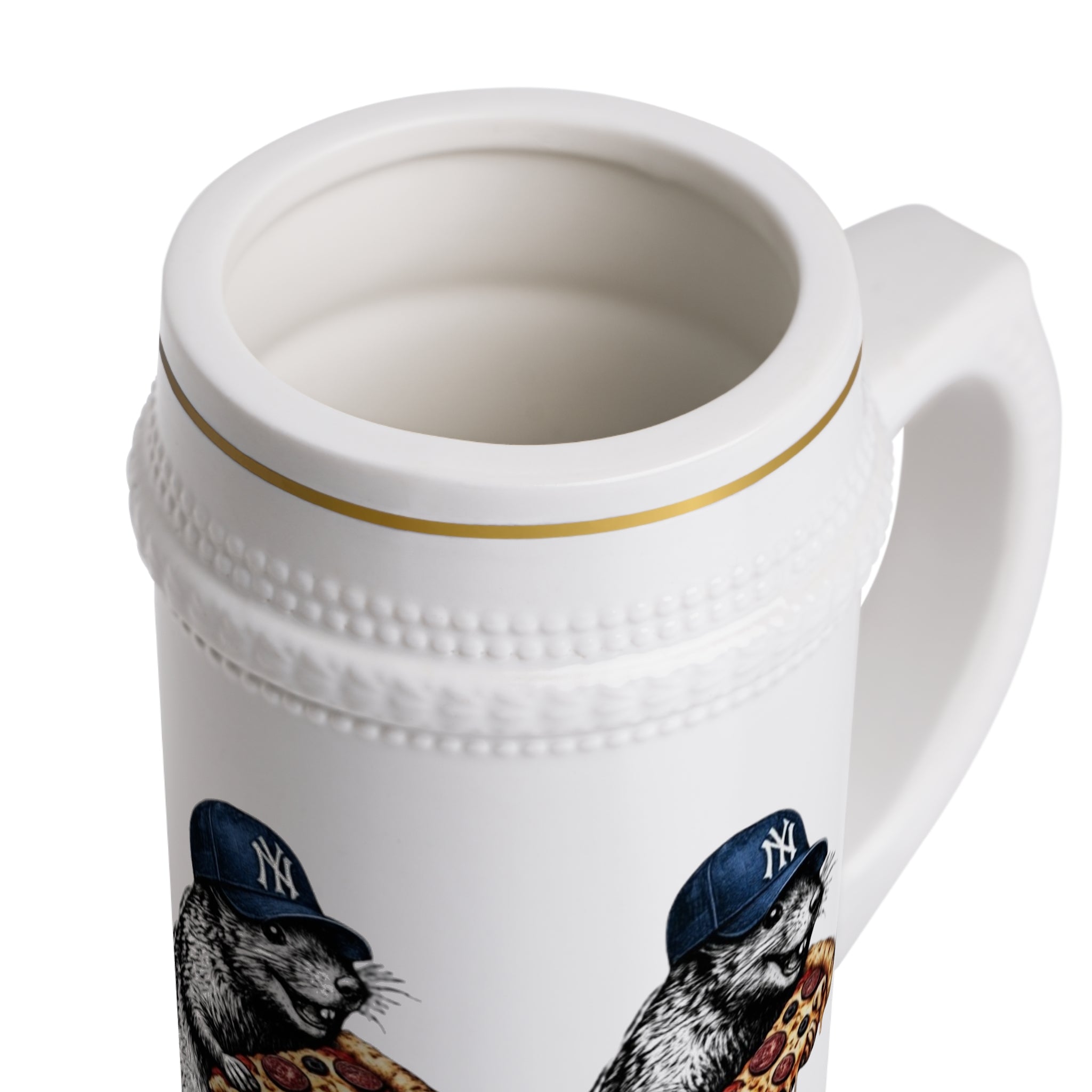 Beer Stein Mug — Retro Rat Eating Pizza with Baseball Cap Ceramic Stein