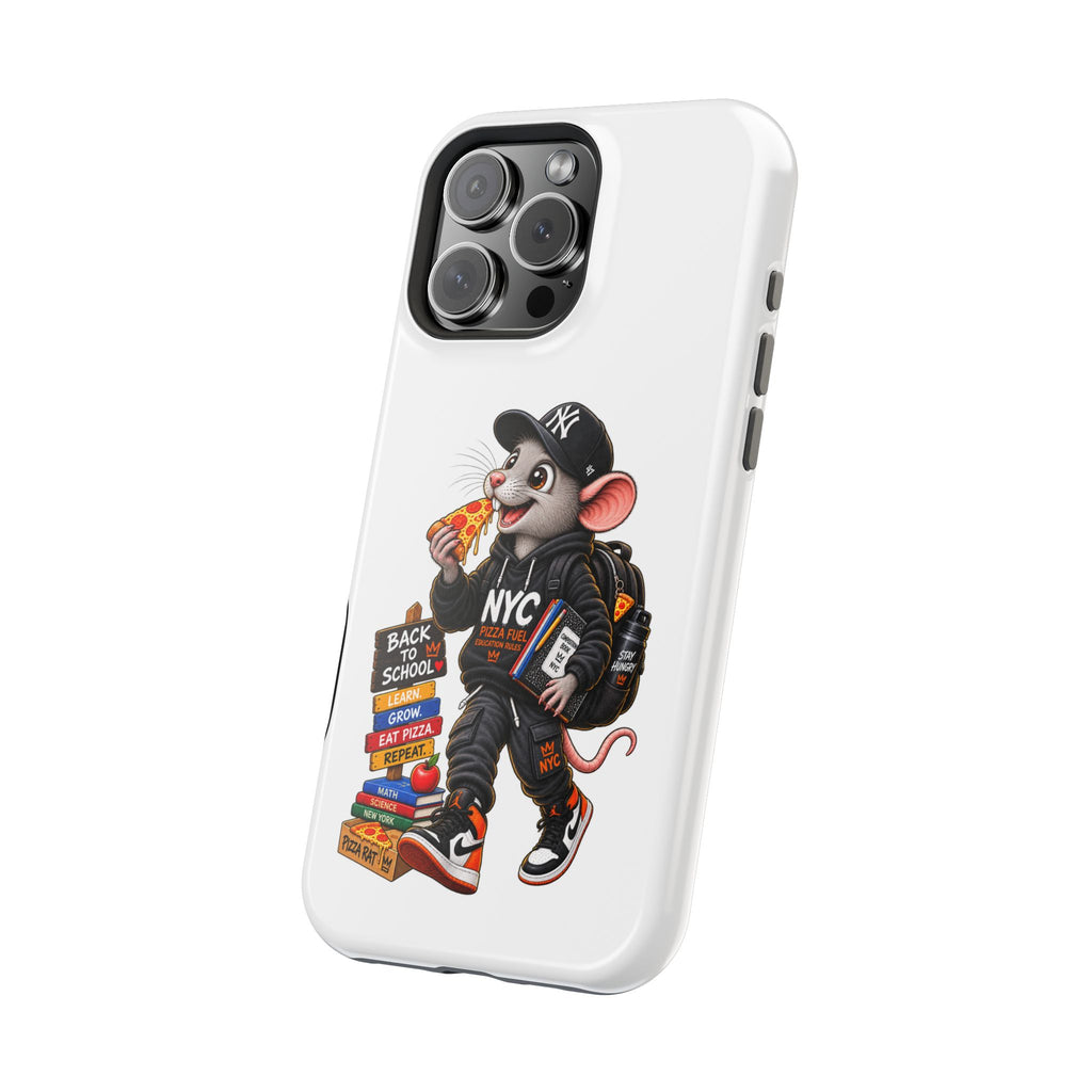 NYC Street Rat Phone Case – Magnetic Impact-Resistant iPhone Case with Back-to-School Pizza Design