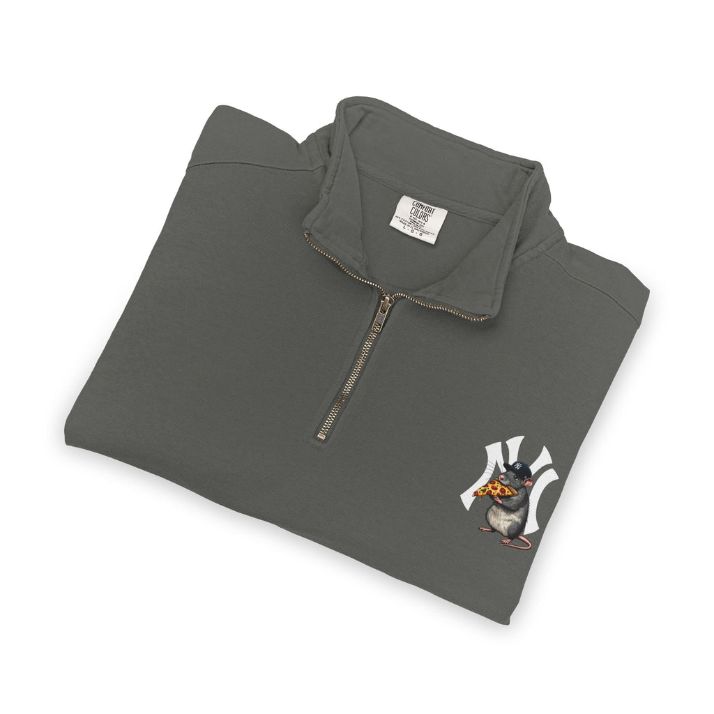 NY Yankee Quarter-Zip Sweatshirt — Small Retro Dog Portrait Chest Print