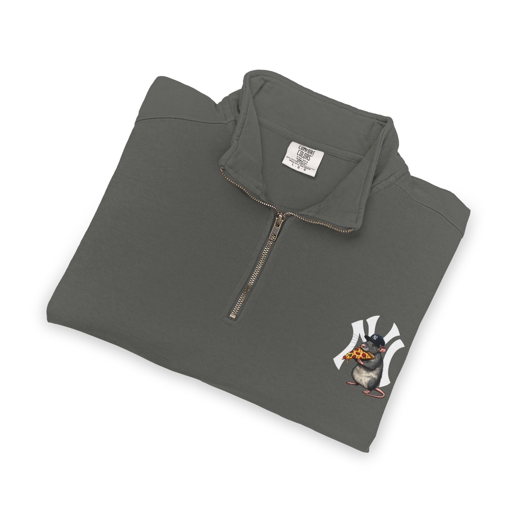 NY Yankee Quarter-Zip Sweatshirt — Small Retro Dog Portrait Chest Print