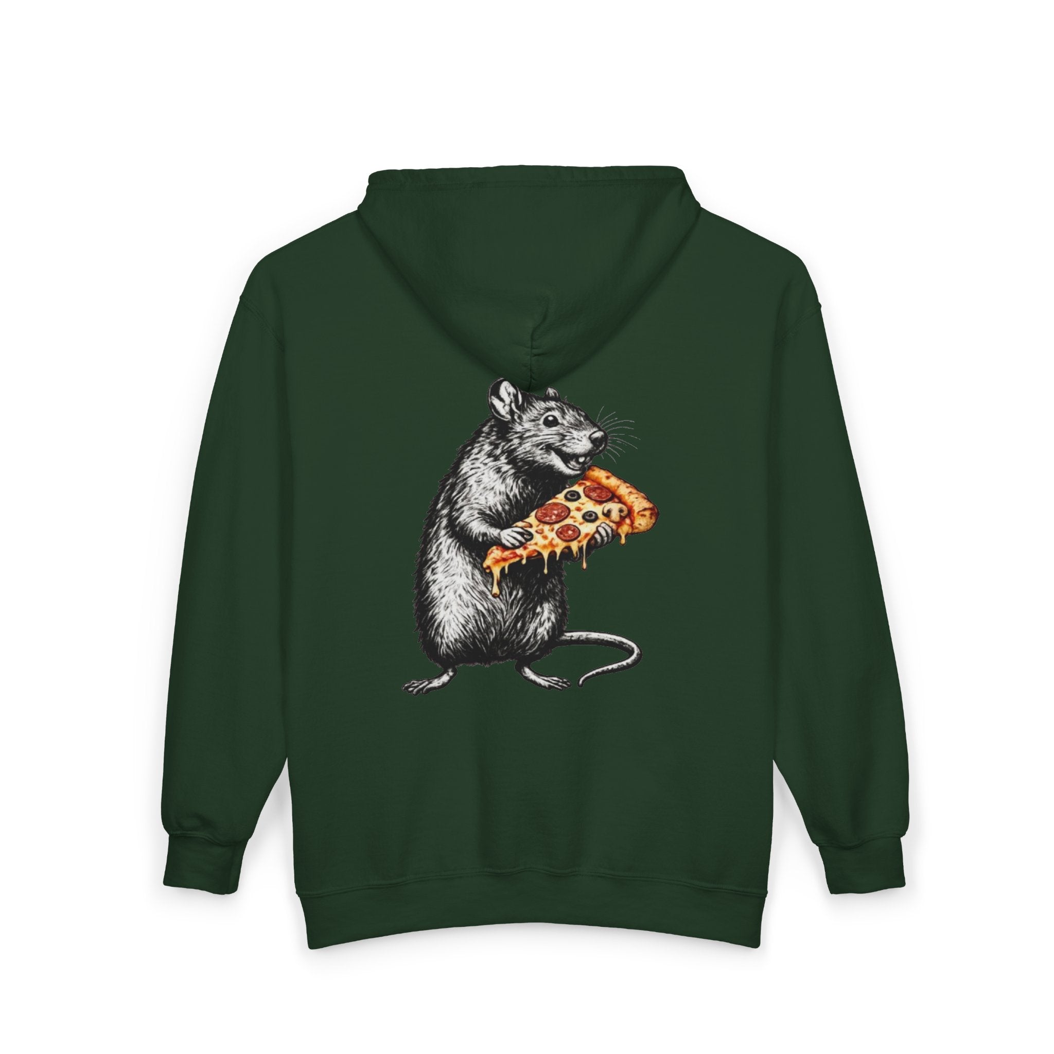 Keep Calm & Eat Pizza Zip Hoodie — Rat with Pizza Graphic Zip-Up Sweatshirt