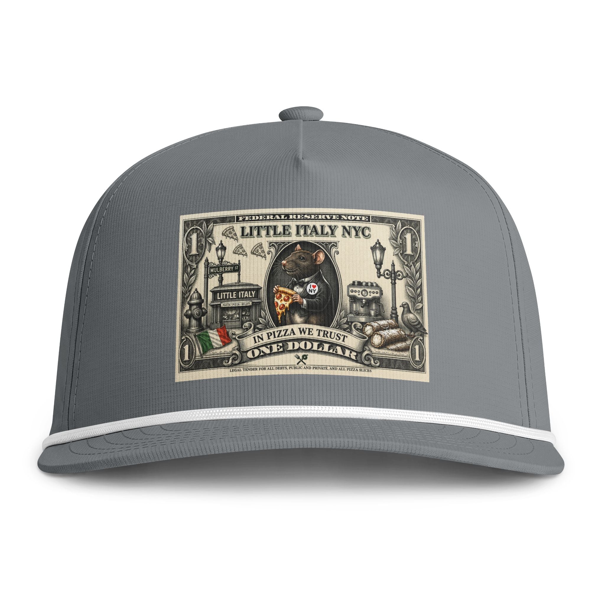Vintage Little Italy NYC Rope Cap — Sunwashed Snapback Hat with Pizza & Italian Street Patch
