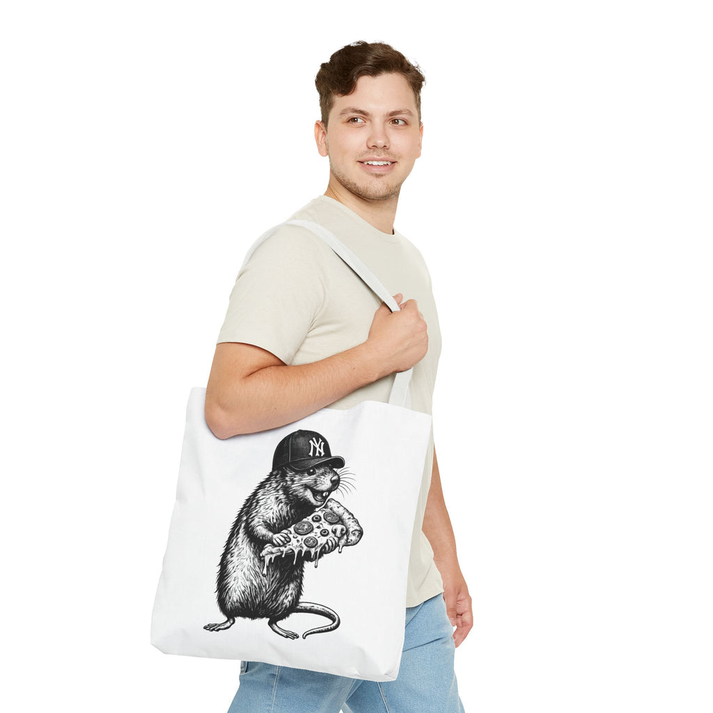 Pizza Rat Tote Bag — Cute NYC Rat Eating Pizza Canvas Tote