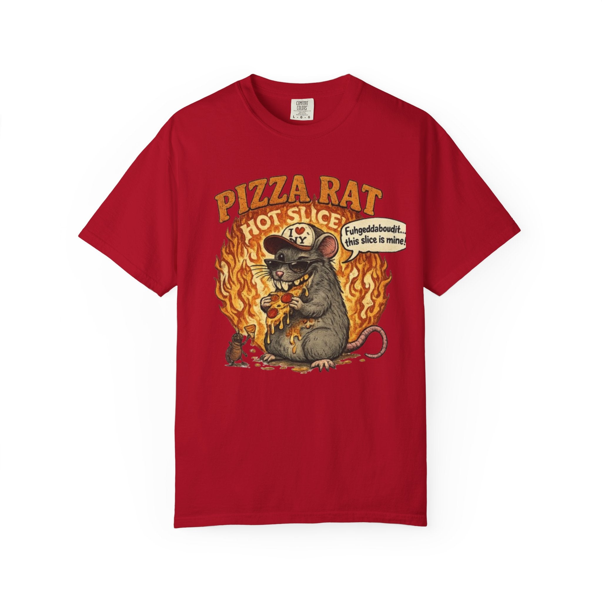 Pizza Rat Hot Slice T-Shirt — Funny Retro Rat Eating Pizza Graphic Tee