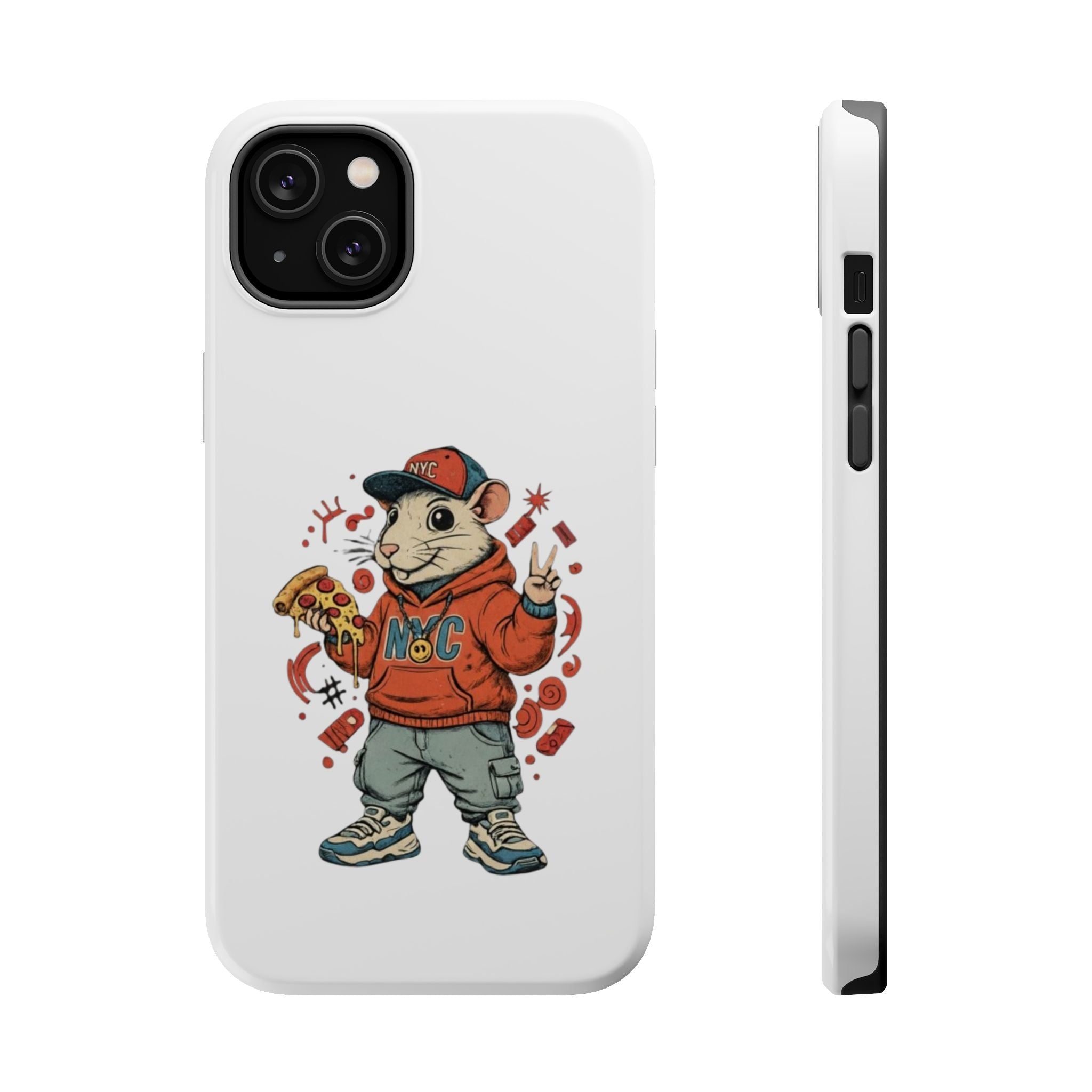 Streetwear Pizza Rat Phone Case — Magnetic Impact‑Resistant iPhone Case with Pizza Skateboard Design