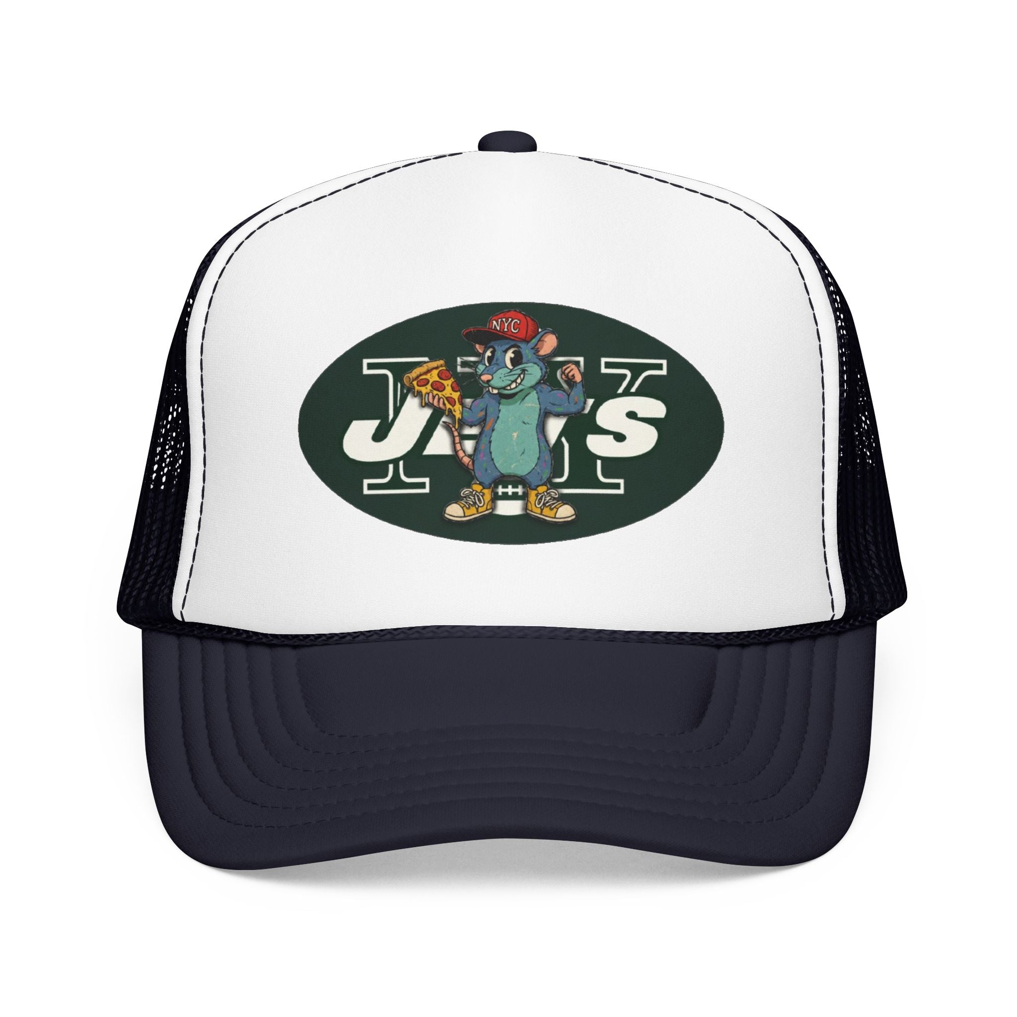 Rat Mascot Pizza Trucker Hat – Retro Sports Logo Foam Cap - NY Jets
