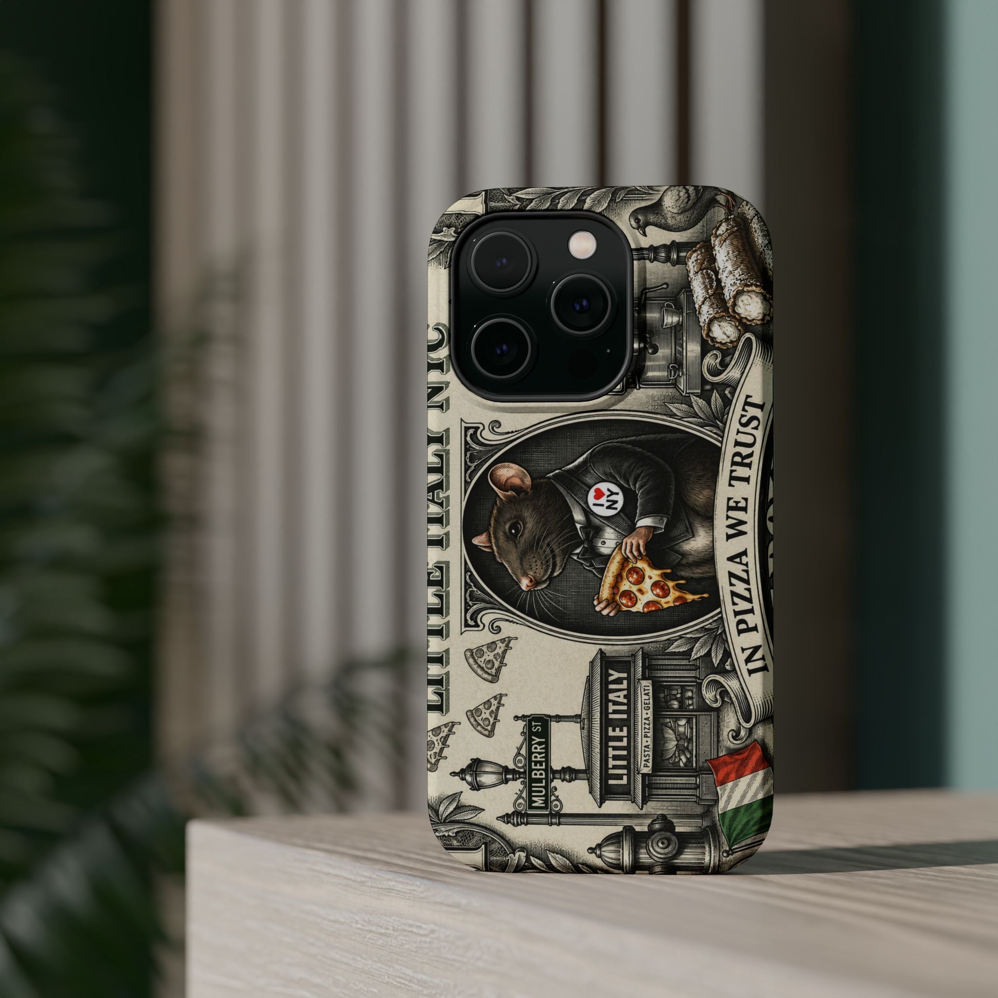 Little Italy NY Phone Case — 'In Pizza We Trust' Italy Rat Art Magnetic Impact-Resistant Case