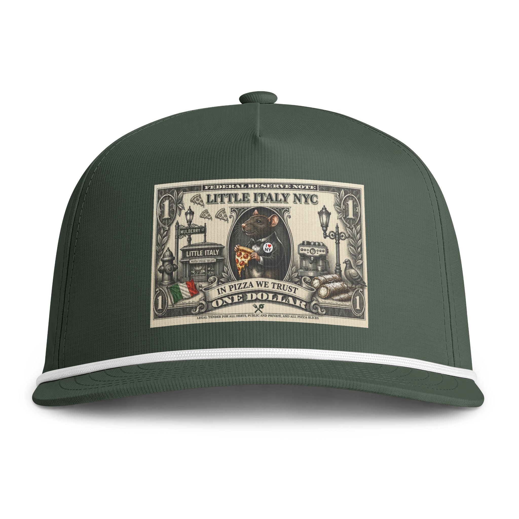 Vintage Little Italy NYC Rope Cap — Sunwashed Snapback Hat with Pizza & Italian Street Patch