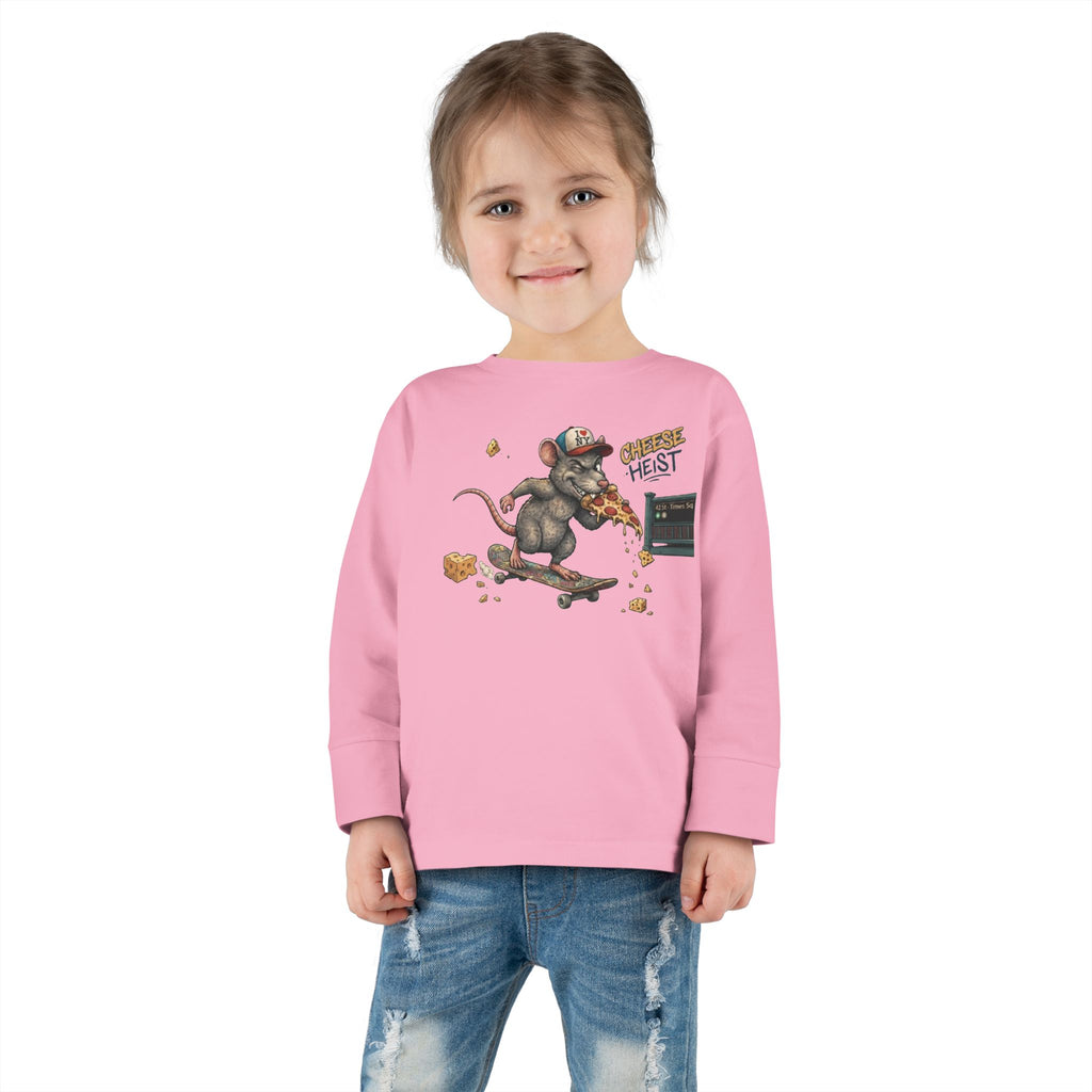 Skateboard Rat Toddler Long Sleeve Tee — Cute Skater Mouse Graphic Shirt