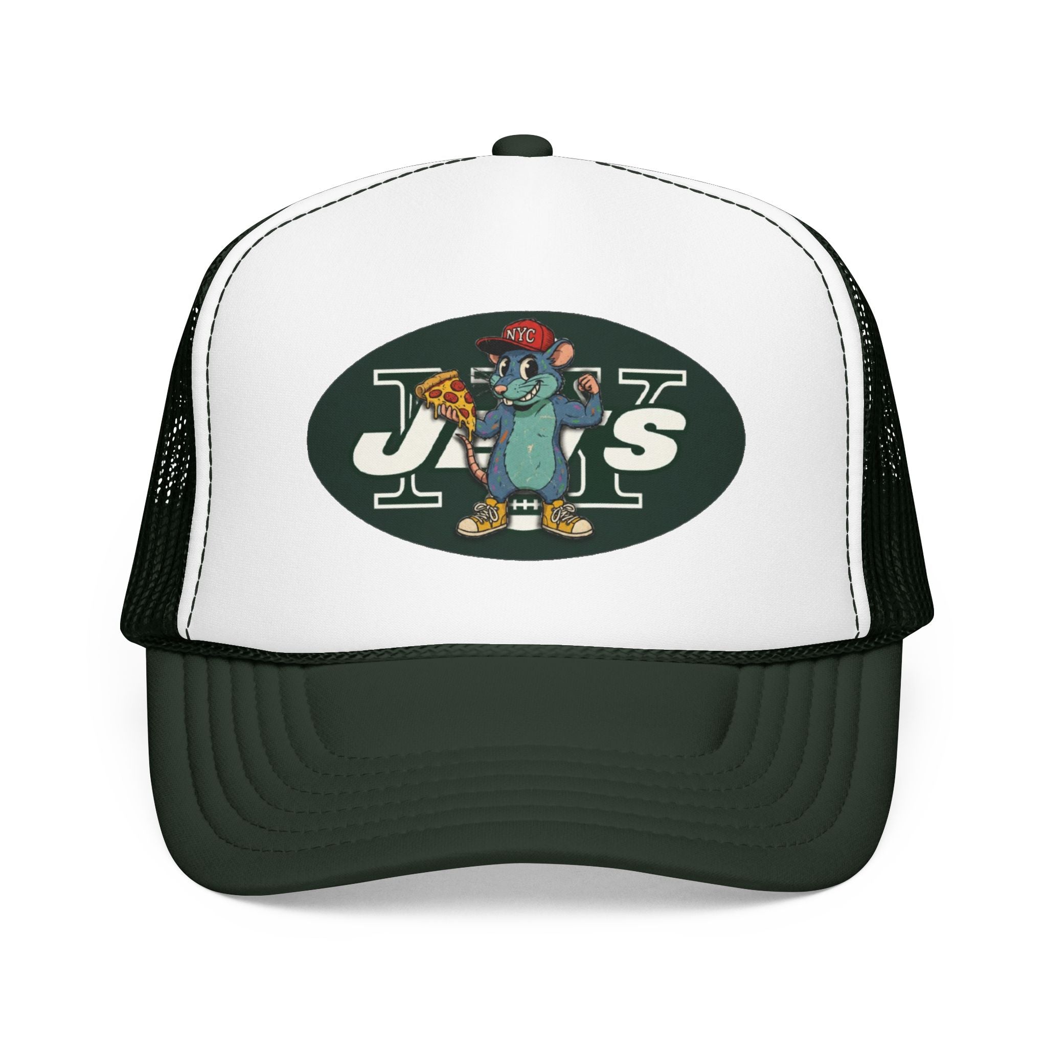 Rat Mascot Pizza Trucker Hat – Retro Sports Logo Foam Cap - NY Jets