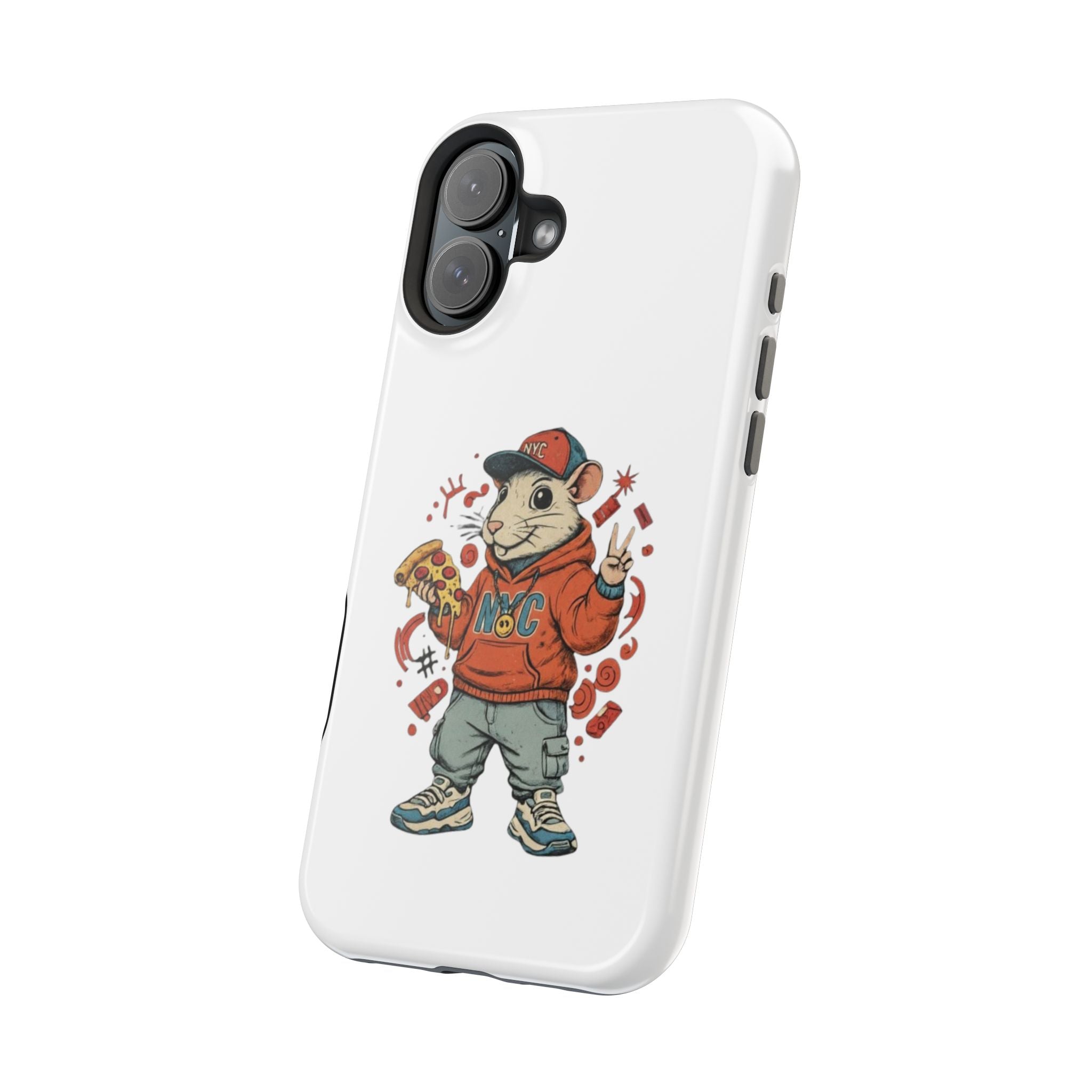 Streetwear Pizza Rat Phone Case — Magnetic Impact‑Resistant iPhone Case with Pizza Skateboard Design