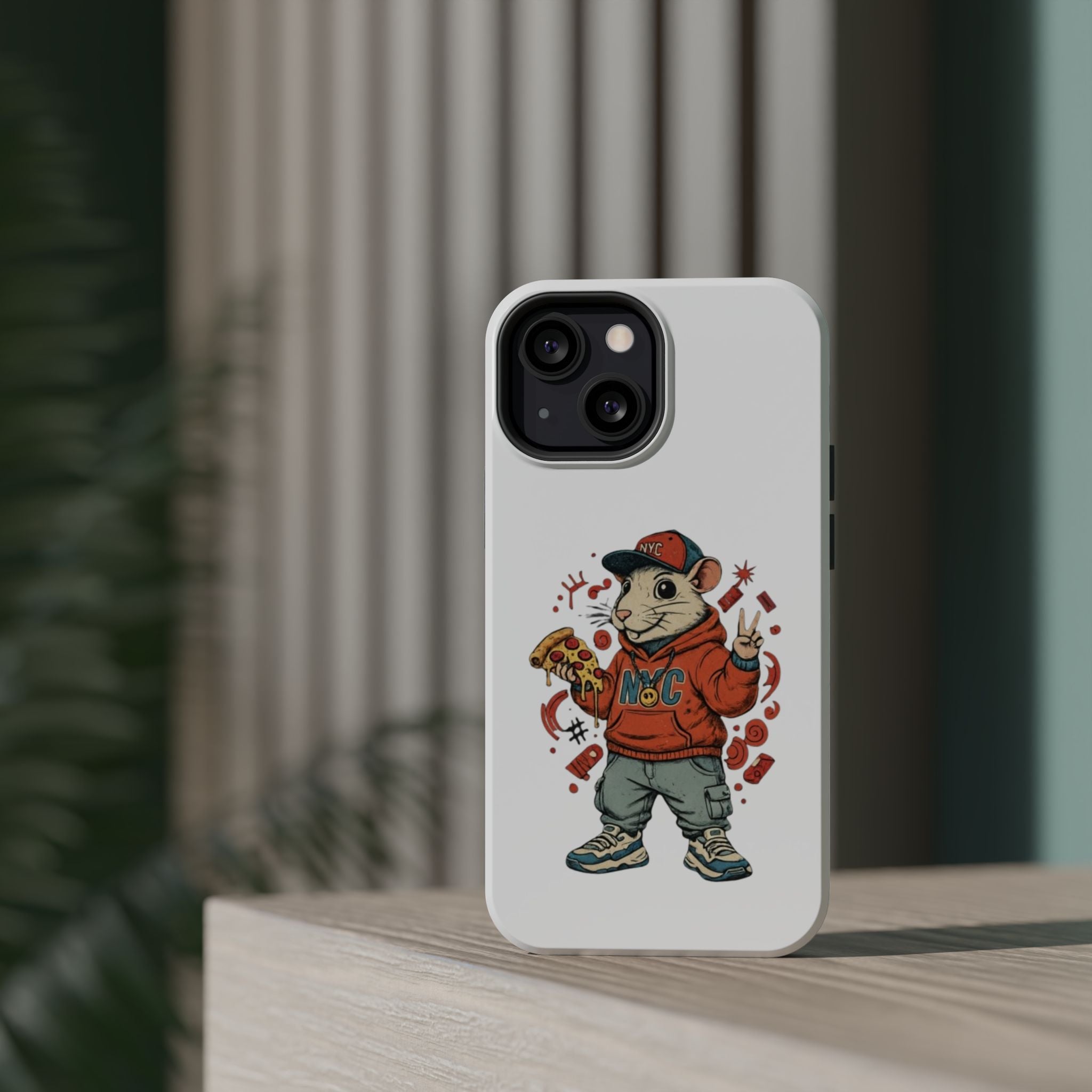 Streetwear Pizza Rat Phone Case — Magnetic Impact‑Resistant iPhone Case with Pizza Skateboard Design
