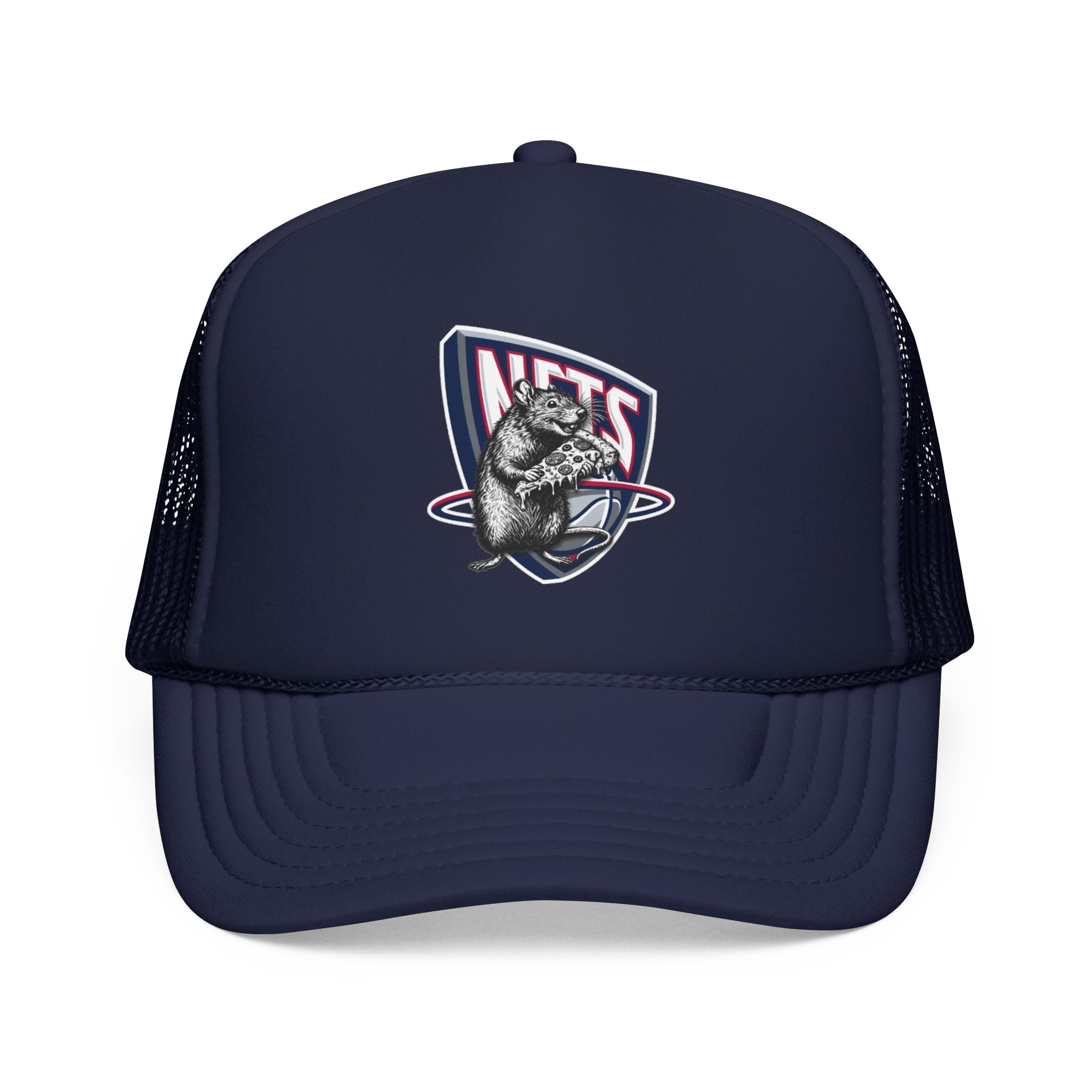 Black Trucker Hat with Retro Raccoon Patch — 'NTS' Vintage Style Foam Cap - Brooklyn Nets