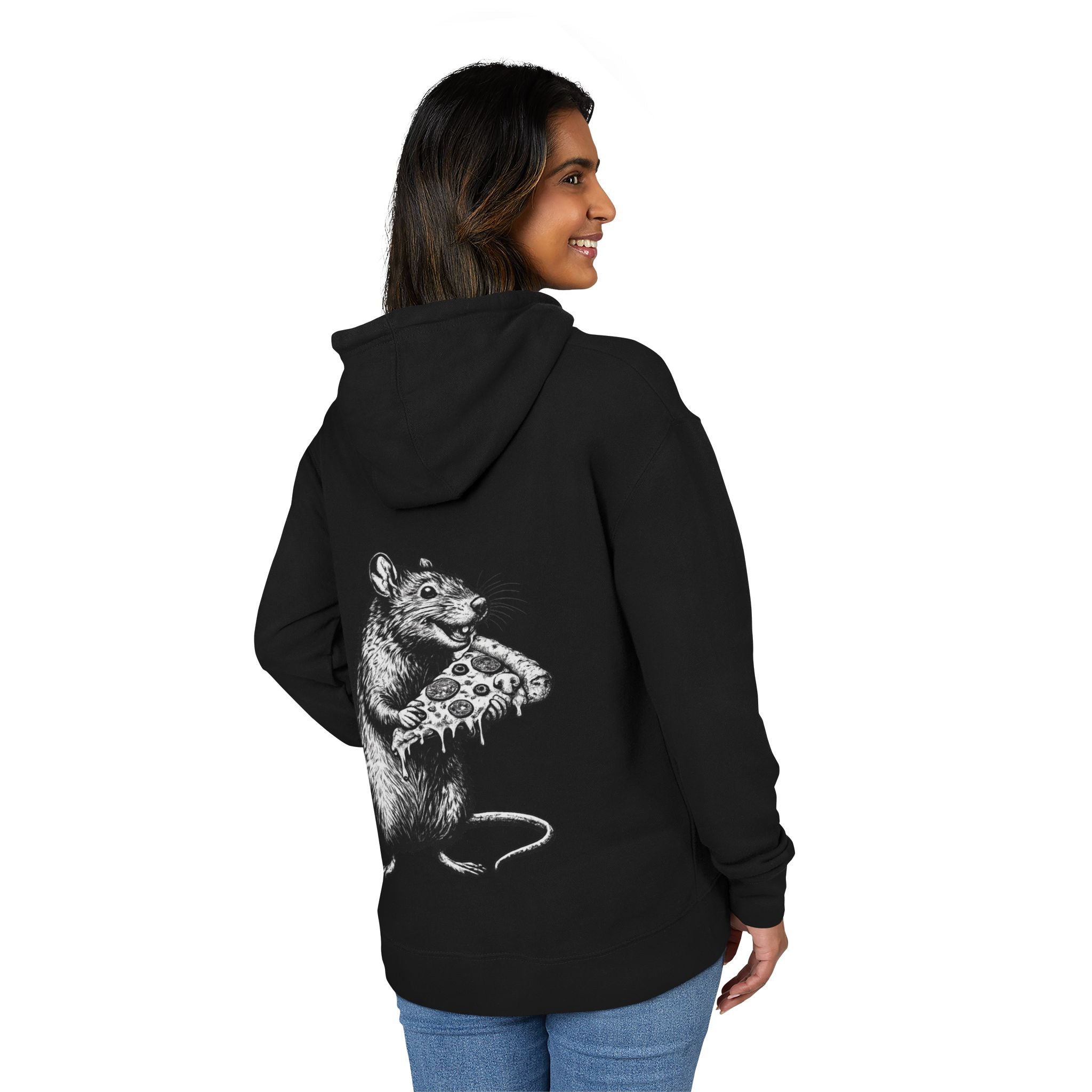 NYC Rats "Where the Rats Eat Better" Rat Holding Pizza Graphic Hoodie
