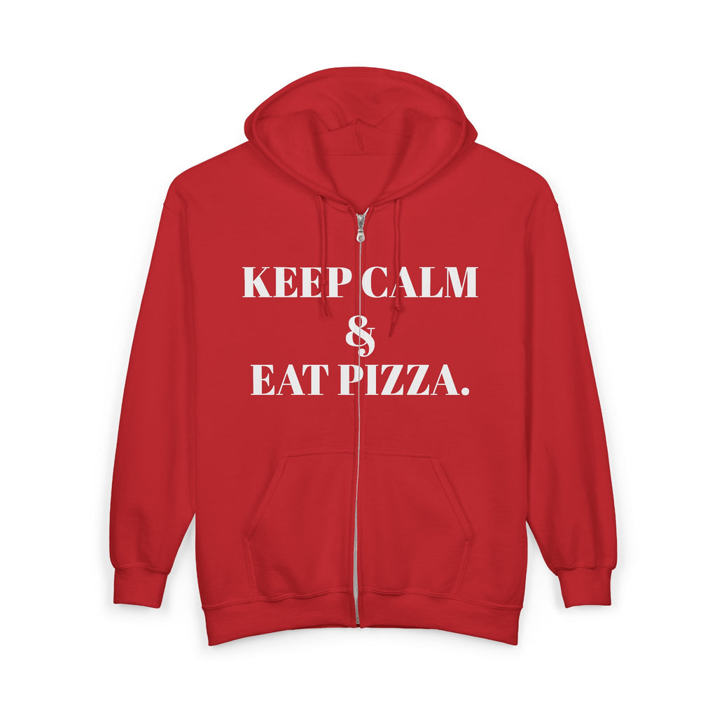 Keep Calm & Eat Pizza Zip Hoodie — Rat with Pizza Graphic Zip-Up Sweatshirt