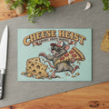 Glass Cutting Board - "Cheese Heist" Retro Rat Pizza & Cheese Kitchen Art