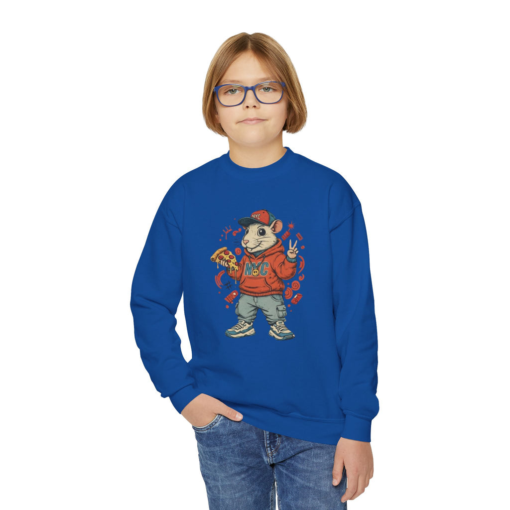Kids Pizza Rat Crewneck Sweatshirt — Cute Rodent Streetwear