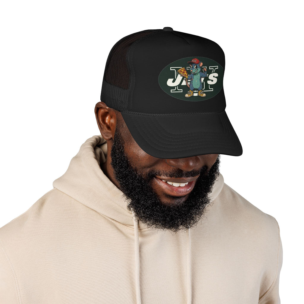 Rat Mascot Pizza Trucker Hat – Retro Sports Logo Foam Cap - NY Jets