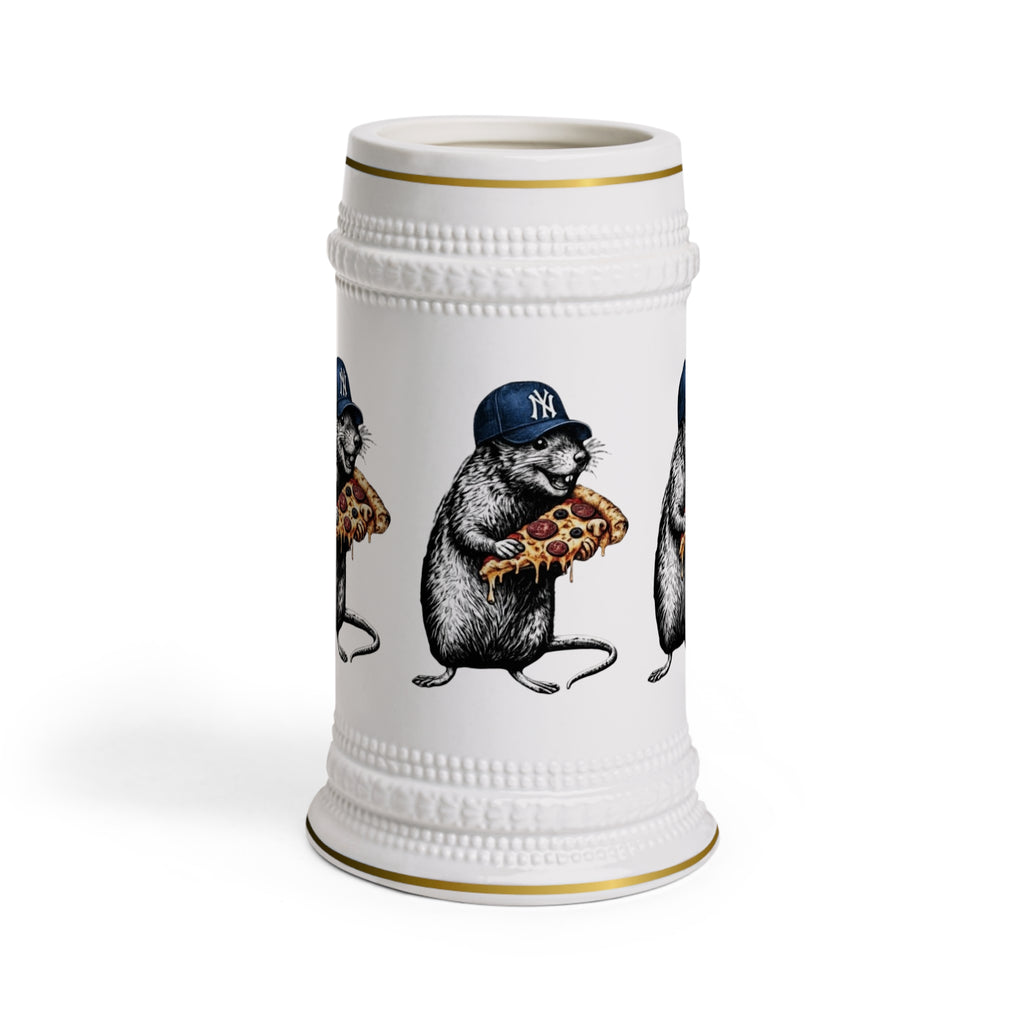 Beer Stein Mug — Retro Rat Eating Pizza with Baseball Cap Ceramic Stein