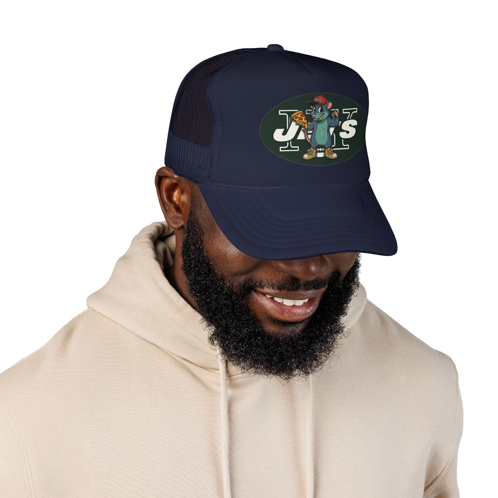 Rat Mascot Pizza Trucker Hat – Retro Sports Logo Foam Cap - NY Jets
