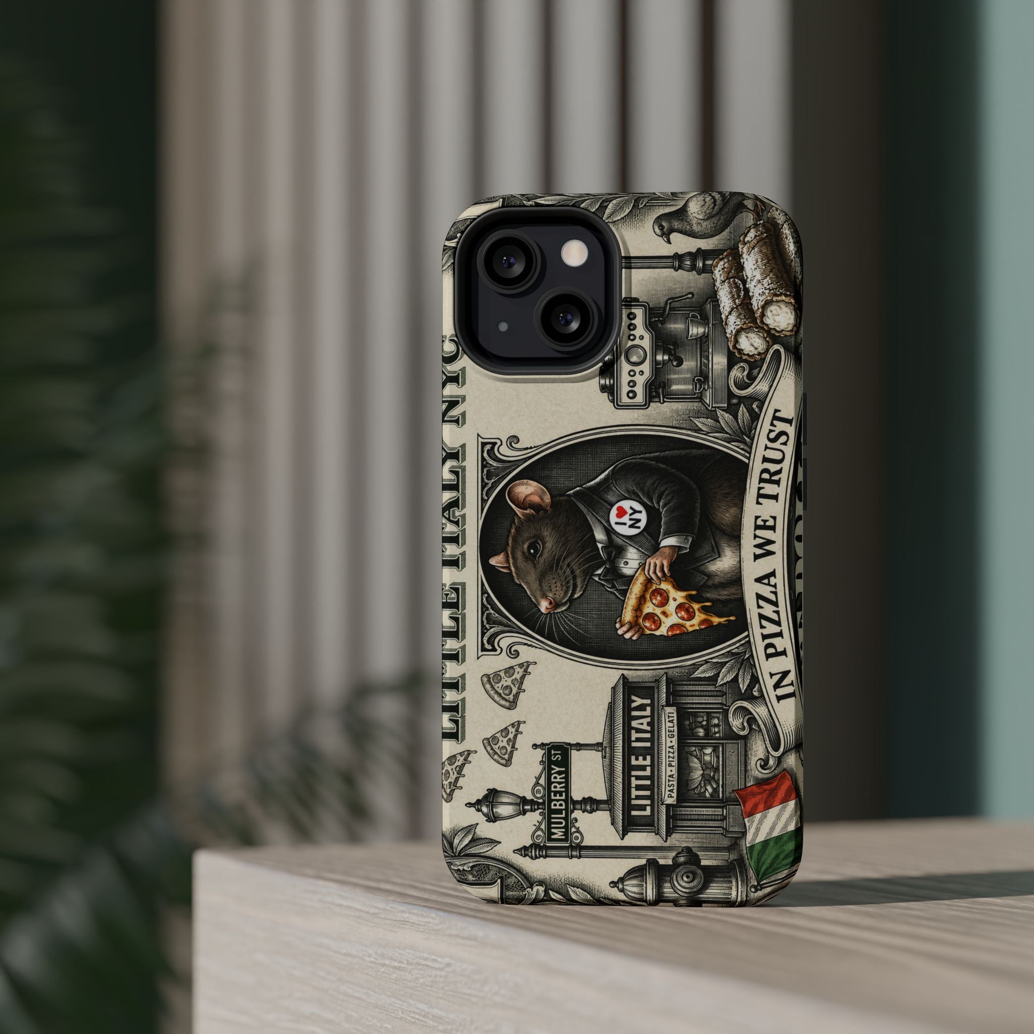 Little Italy NY Phone Case — 'In Pizza We Trust' Italy Rat Art Magnetic Impact-Resistant Case