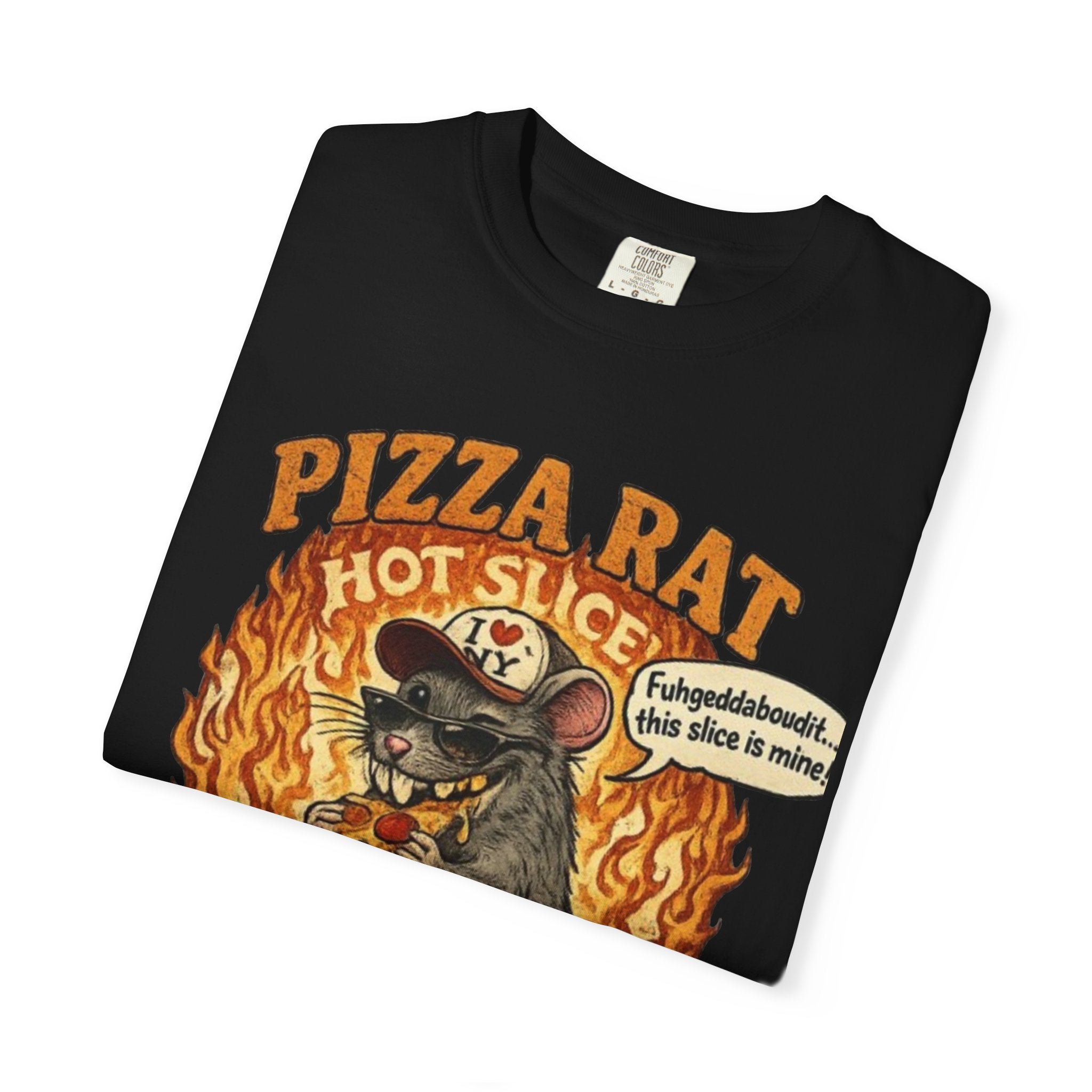 Pizza Rat Hot Slice T-Shirt — Funny Retro Rat Eating Pizza Graphic Tee